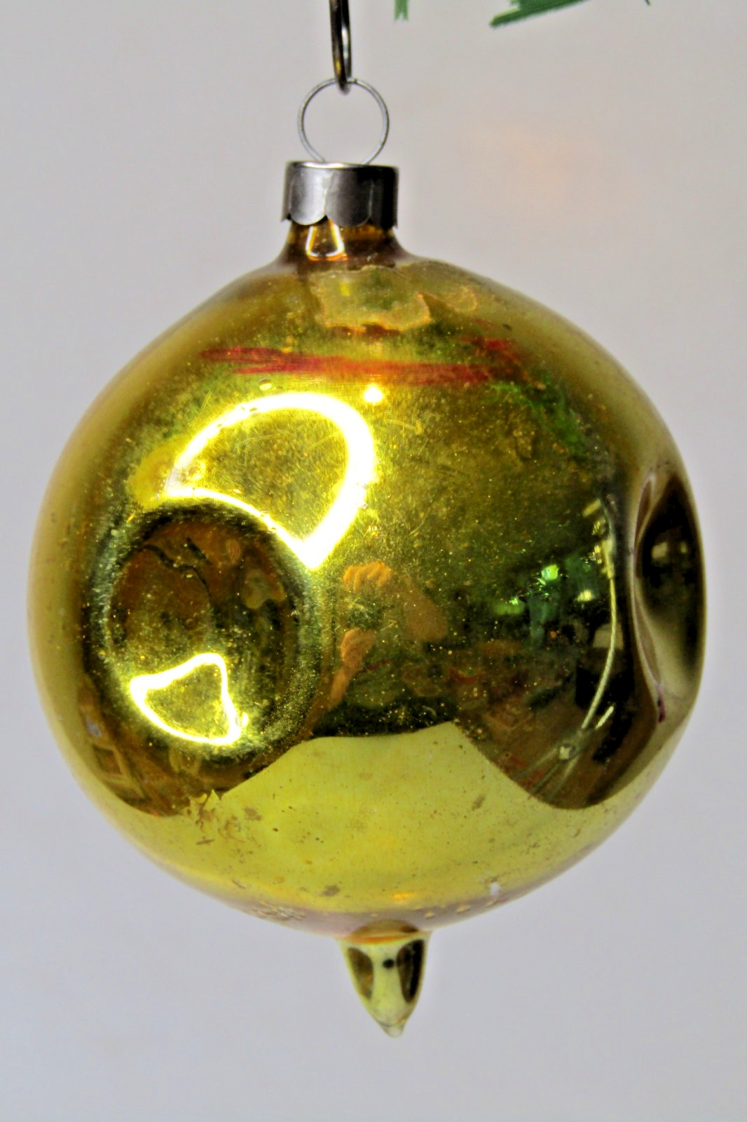 RARE Vintage pre WWII Glass Multi Indent DROP Christmas Ornament Heim Gold