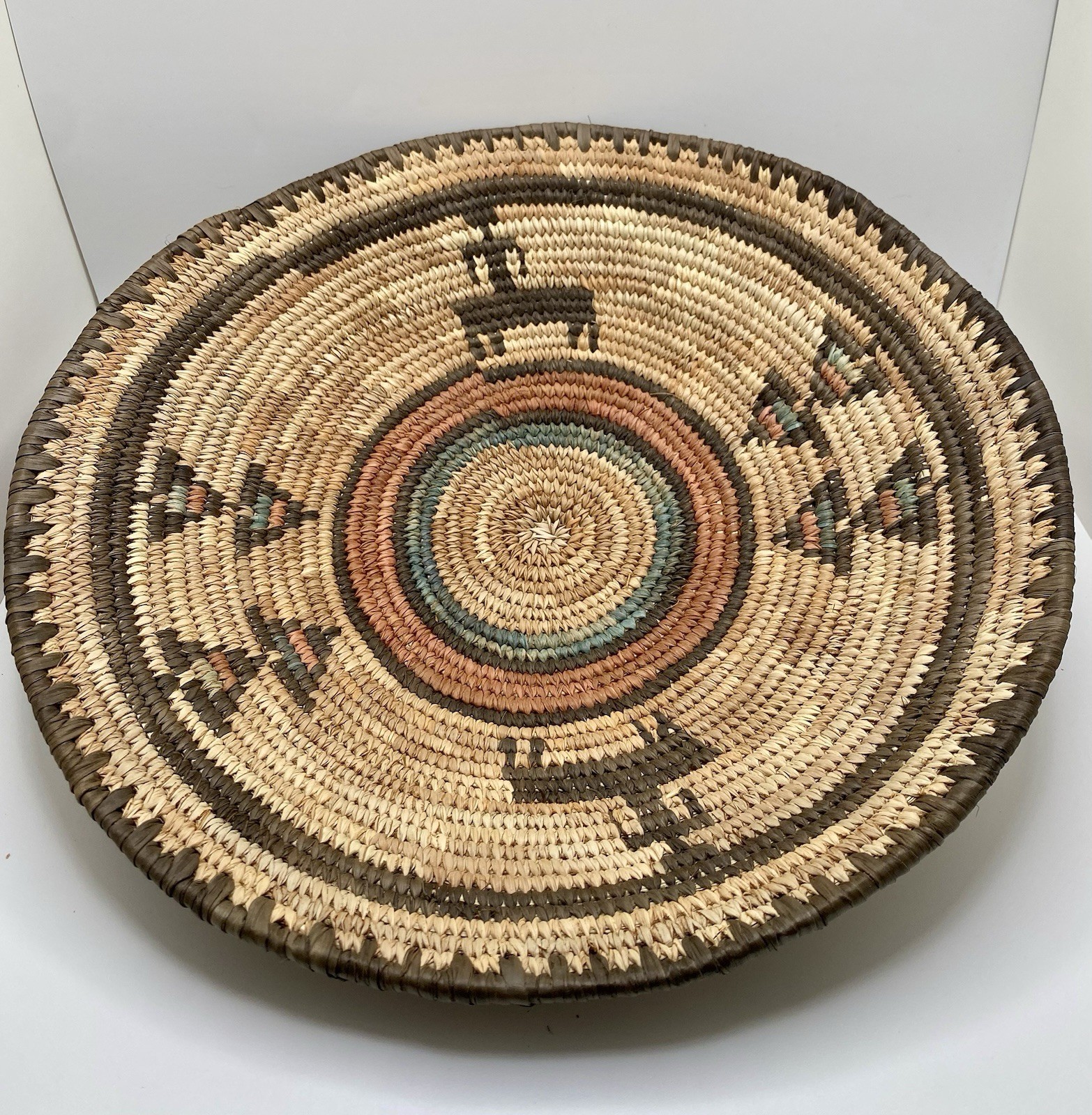 Vintage Tribal style coil woven 12”Flat Woven Tray Plate.