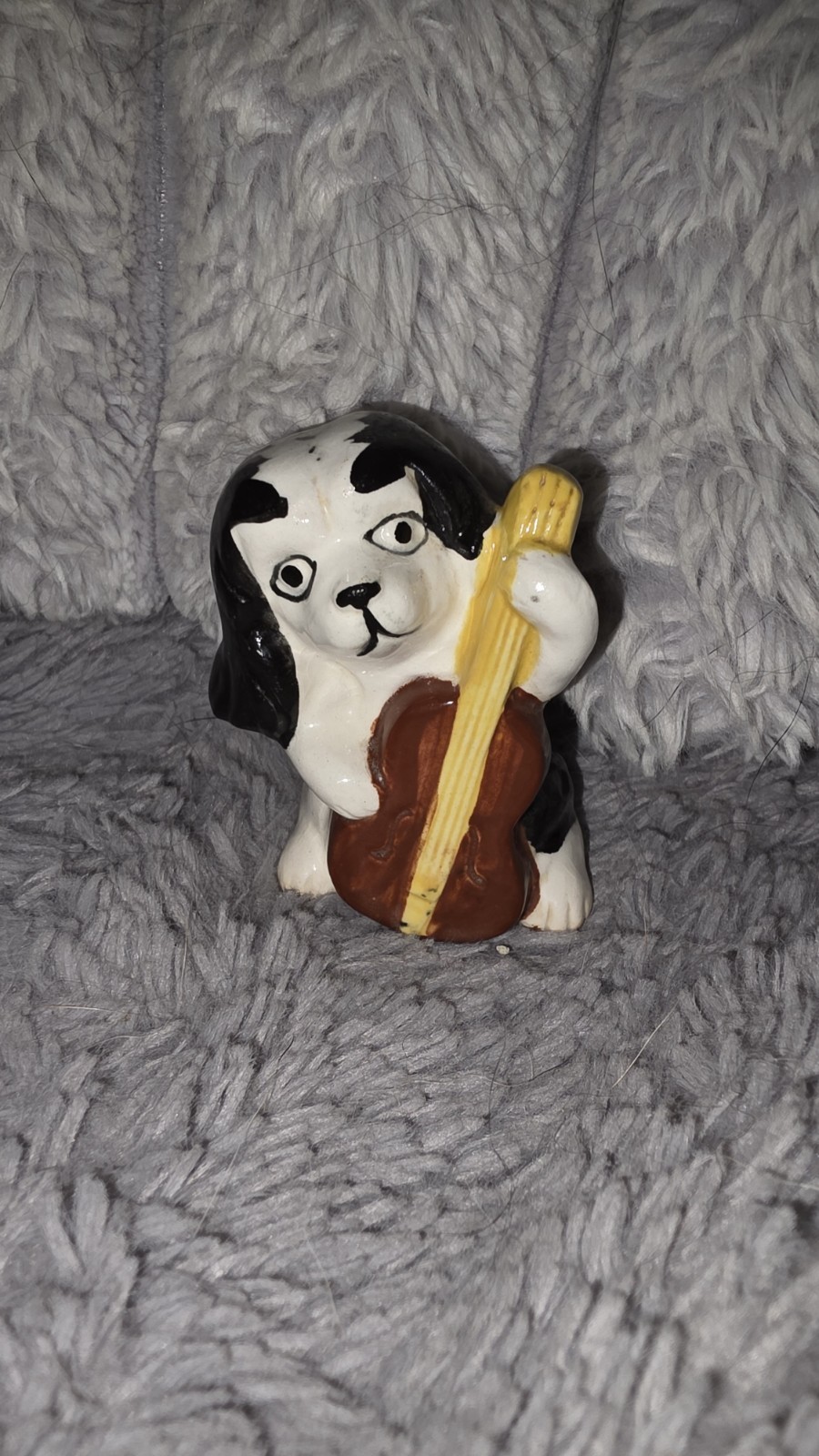 Vtg Anthropomorphic Ceramic Dog Playing Cello Figurine Spaniel Musician Japan
