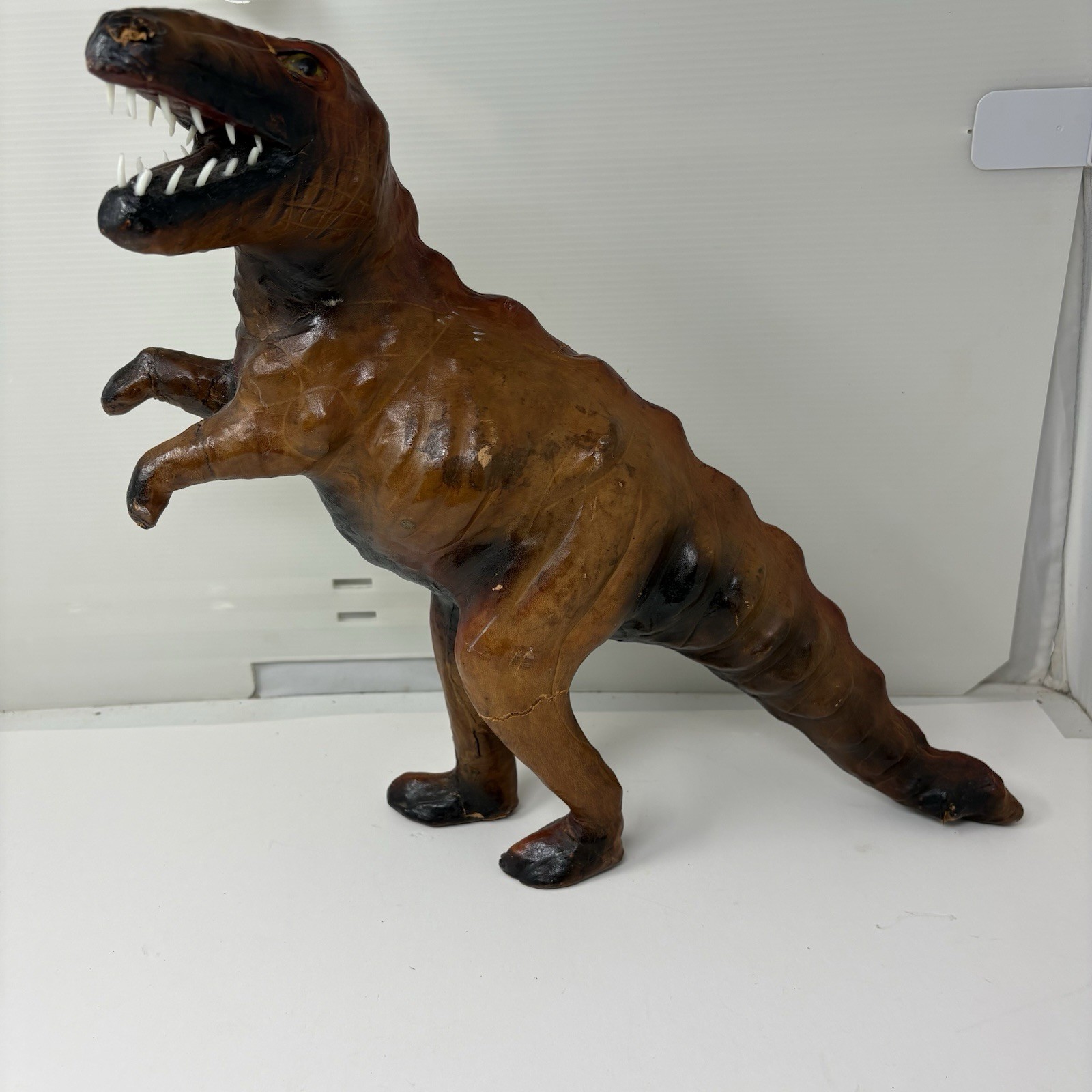 Vintage Leather Wrapped T-Rex Dinosaur Statue Handmade Indian Artisan Figure