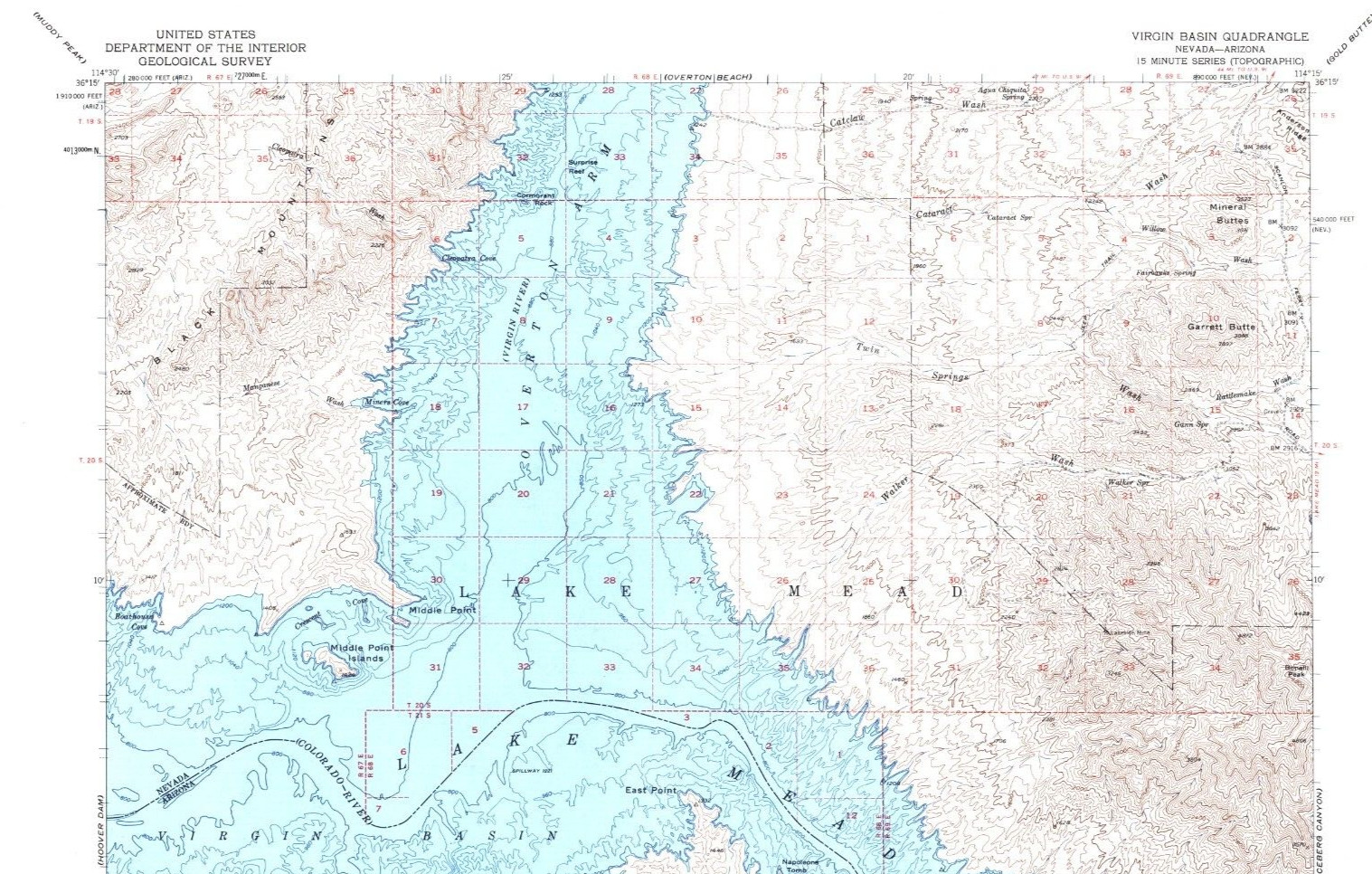 Virgin Basin Quadrangle, Nevada-Arizona 1953 Map USGS 15 Minute Topographic Virgin Basin Quadrangle, Nevada-Arizona 1953 Map USGS 15 Minute Topographic
