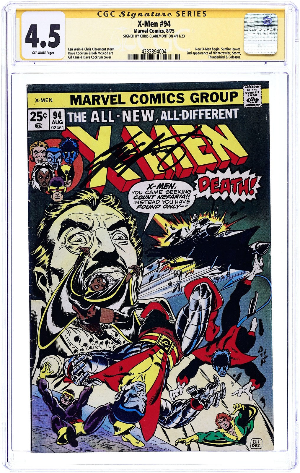 Uncanny X-Men #94 CGC 4.5 SS Claremont 1975 4233894004