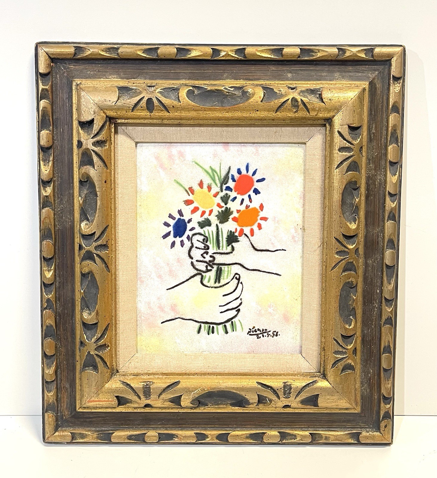 Vintage Max Karp Enamel on Copper After Picasso's Bouquet Wall Art Framed Vintage Max Karp Enamel on Copper After Picasso's Bouquet Wall Art Framed