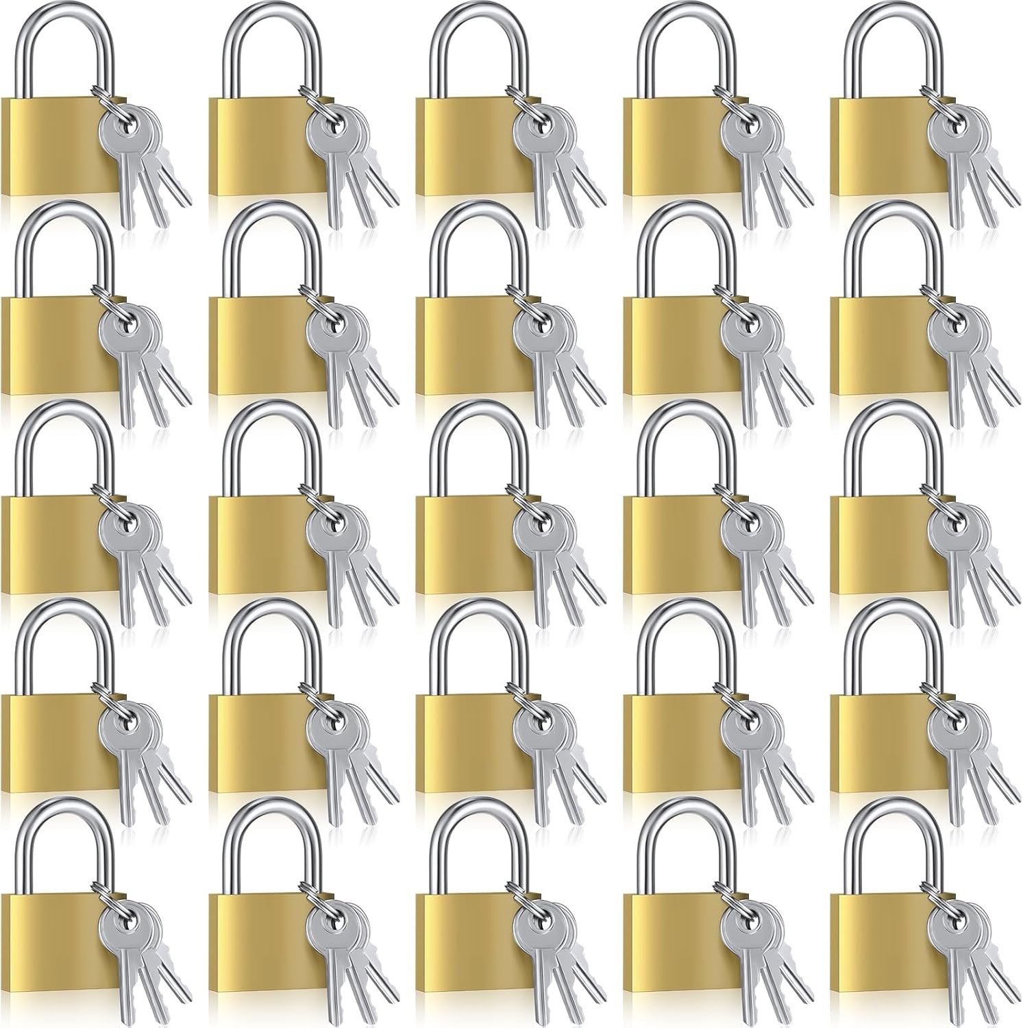 24 Pcs Solid Brass Keyed Padlock, Small Yellow Gym Lock, Strong Padlock withSame