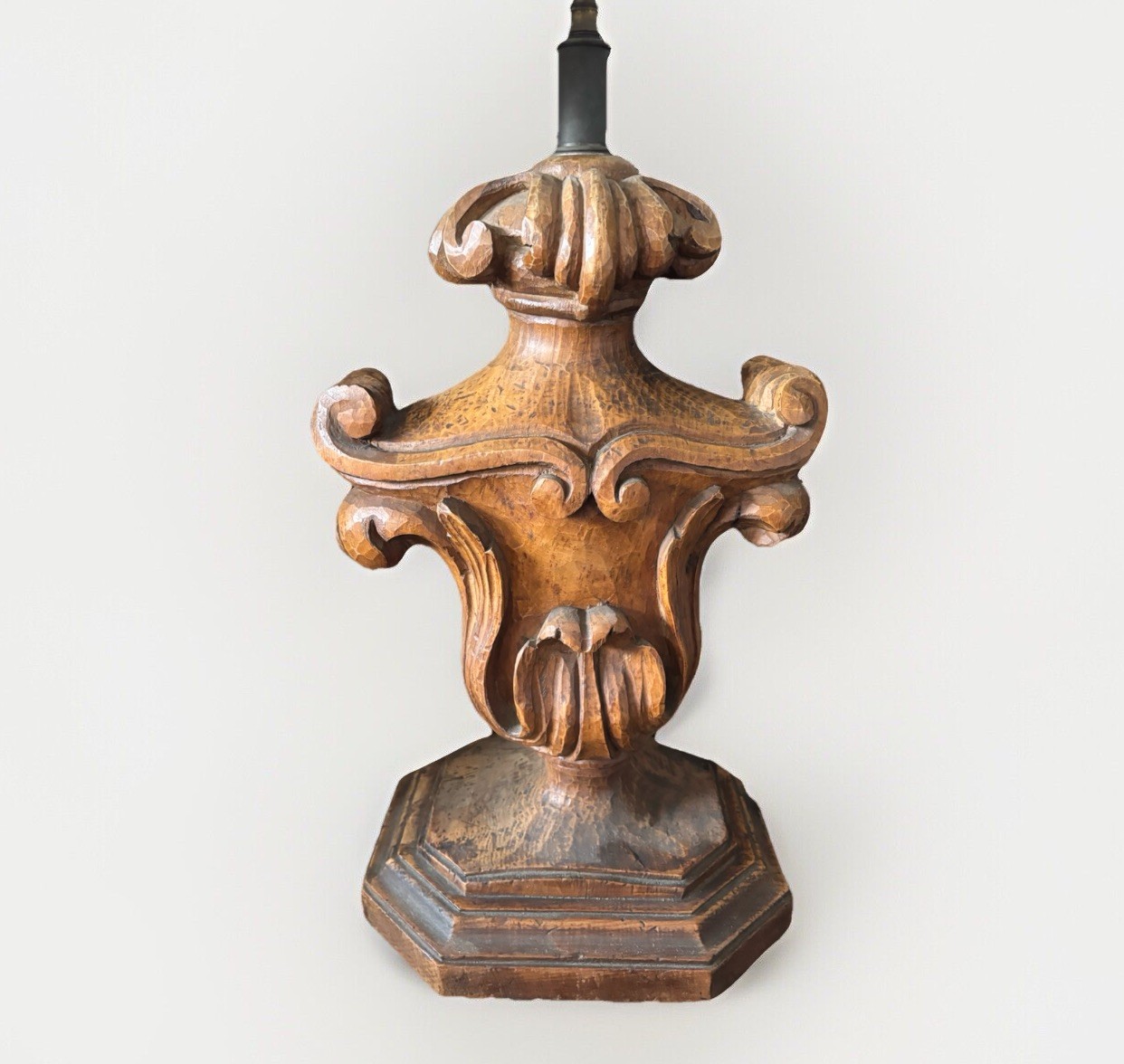 French Lamp 18-19th Century Solid Carved Wood Architectural Fragment ￼