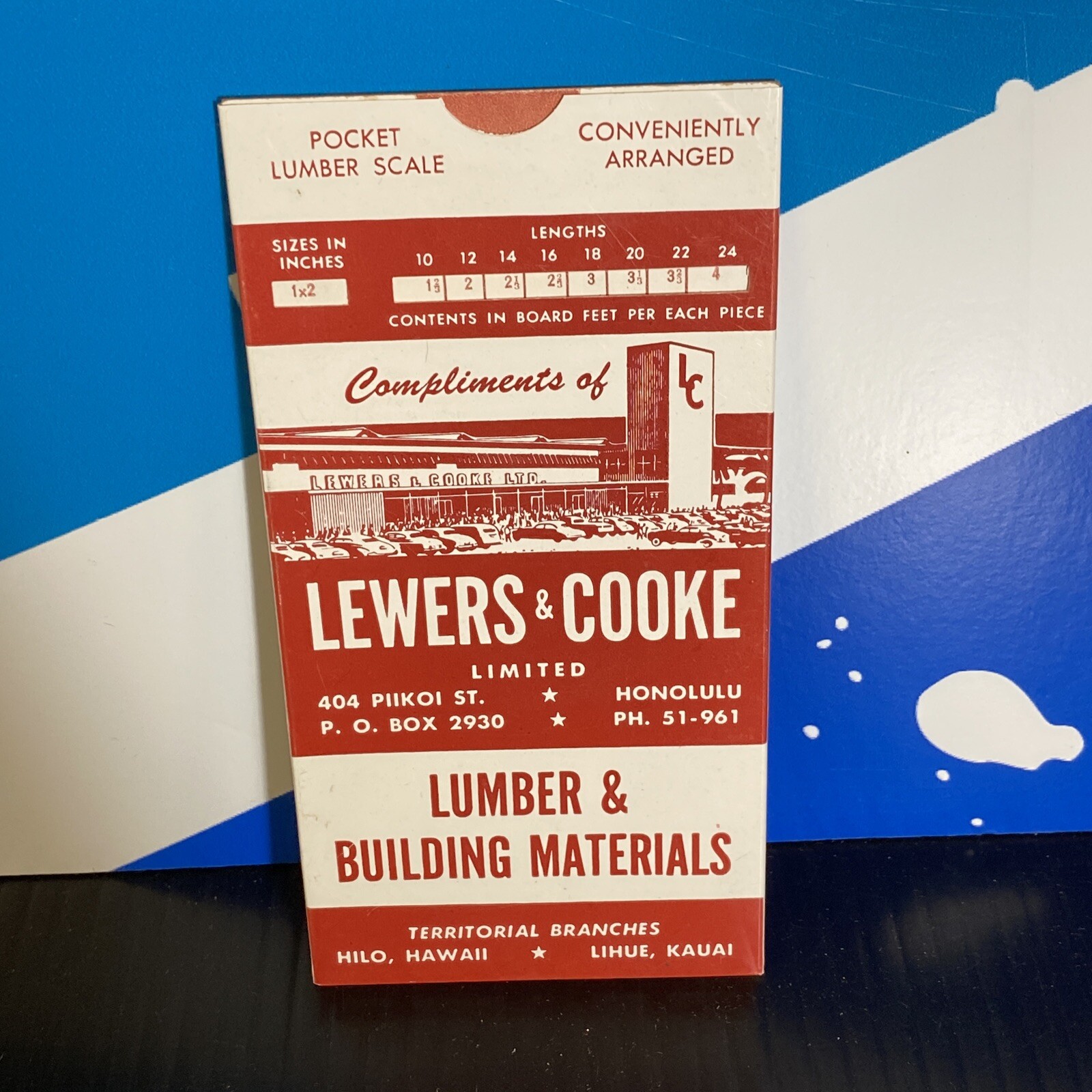 VINTAGE ADVERTISING POCKET LUMBER SCALE- LEWERS & COOKE LIMITED- HONOLULU-