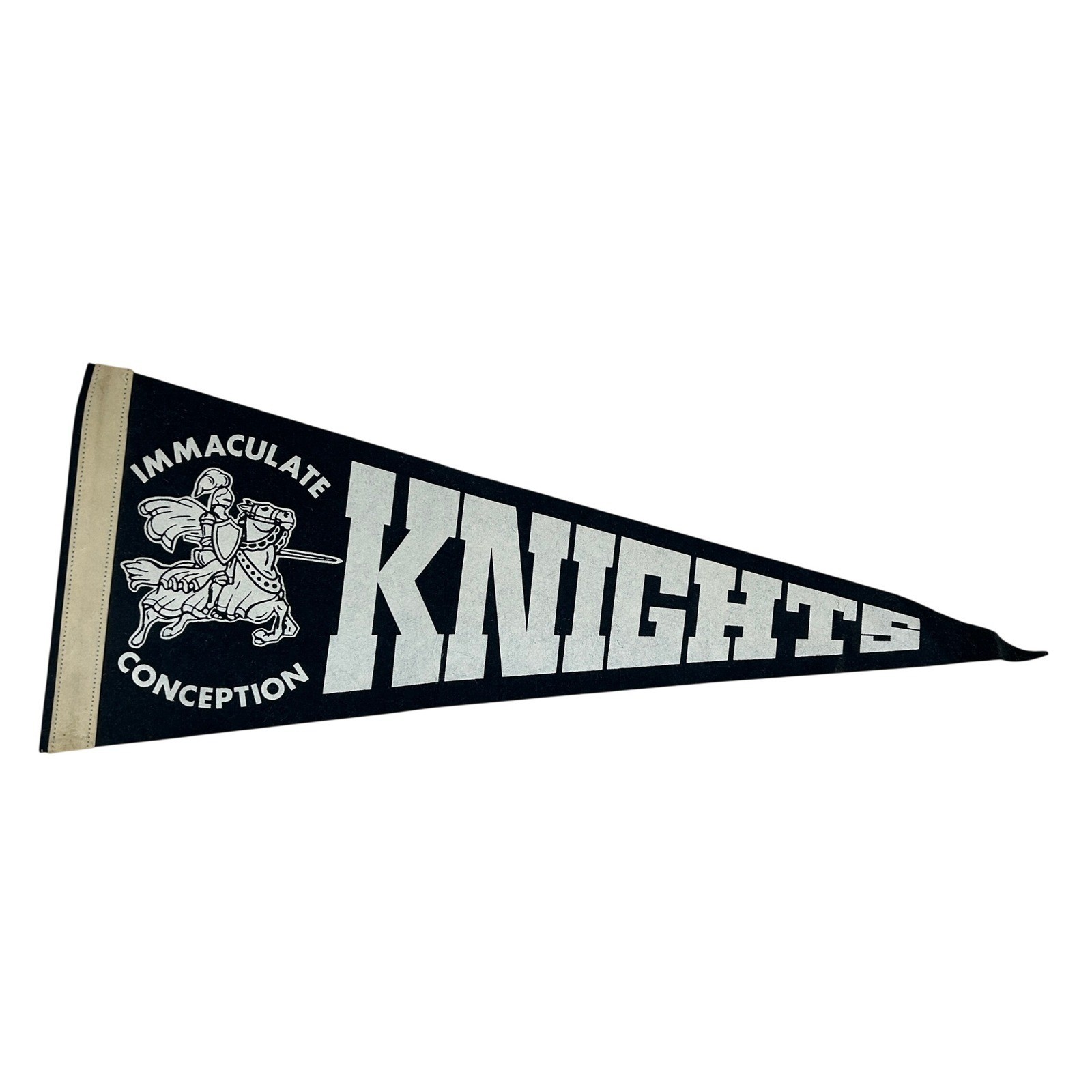 Vintage Immaculate Conception Knights Felt Pennant Black White Mascot 24 inch