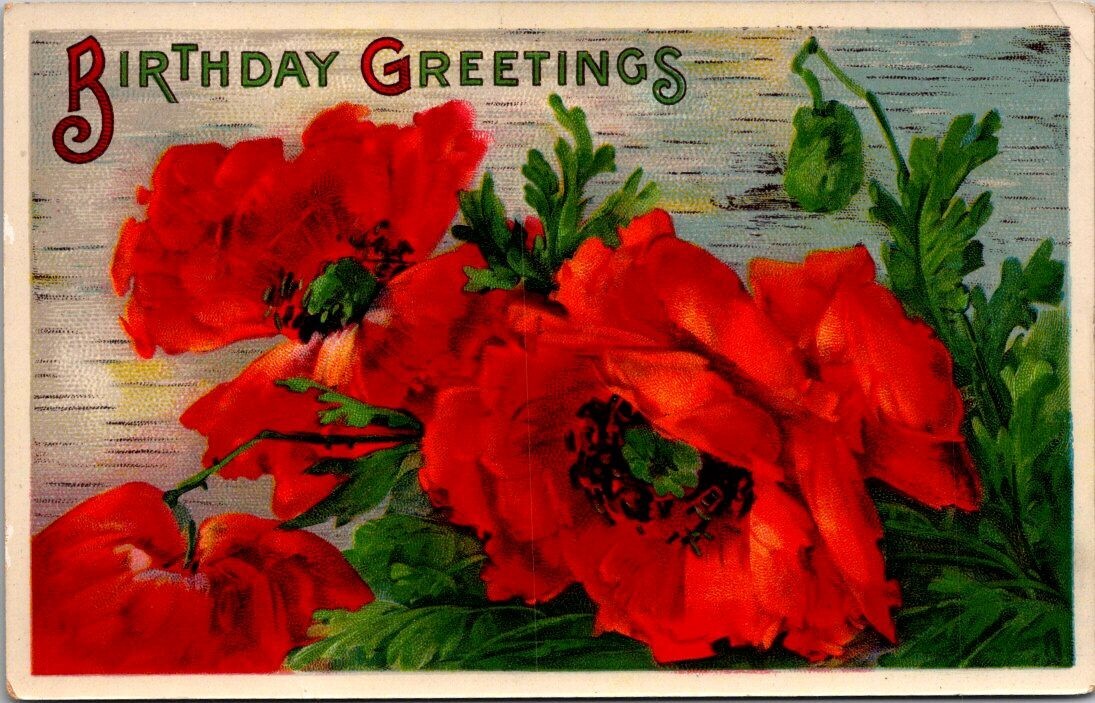 Happy Birthday Greeting Roses Postcard c1910