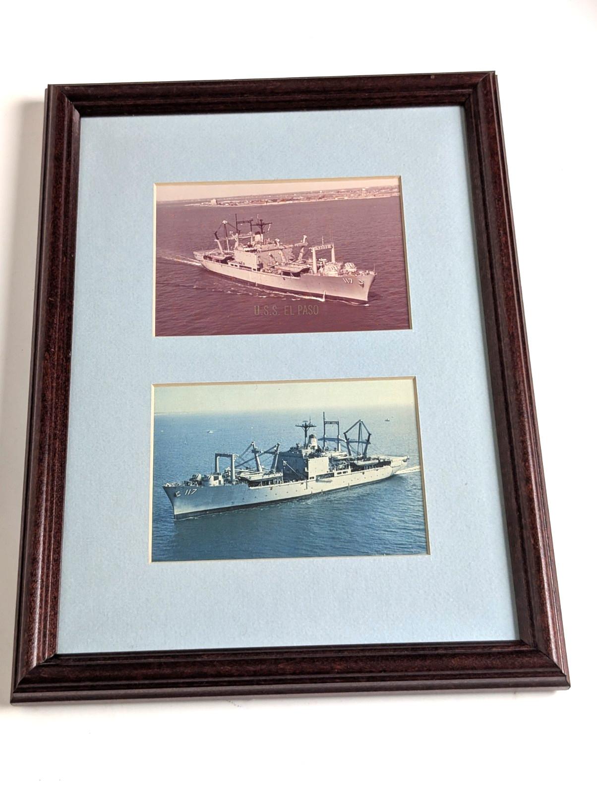 Vintage USS El Paso LKA-117 Framed Dual Photos US Navy Ship Memorabilia 12x9