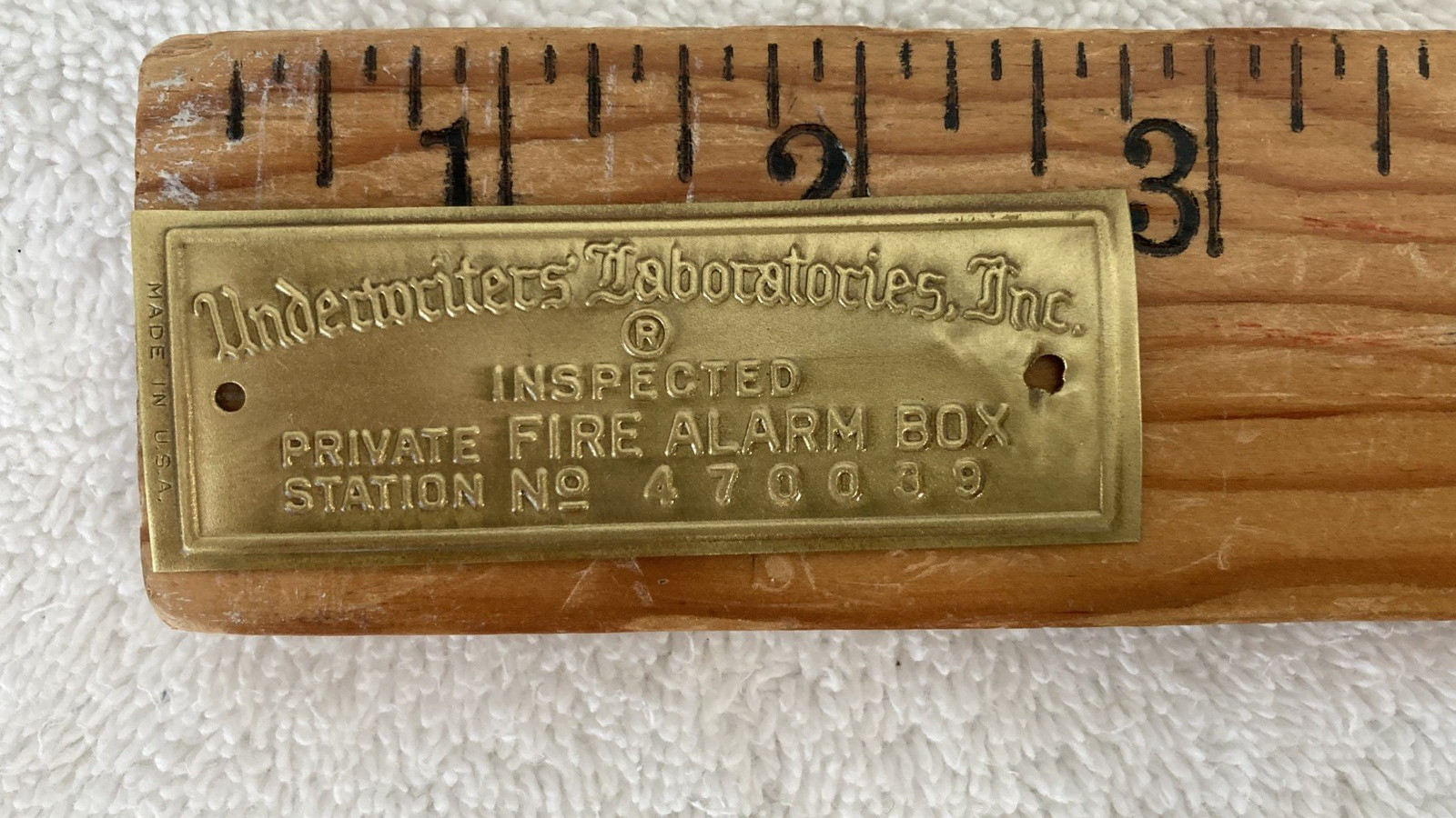 Vintage Underwriters Laboratories Brass Fire Alarm Tag Sign Name Plate Gamewell