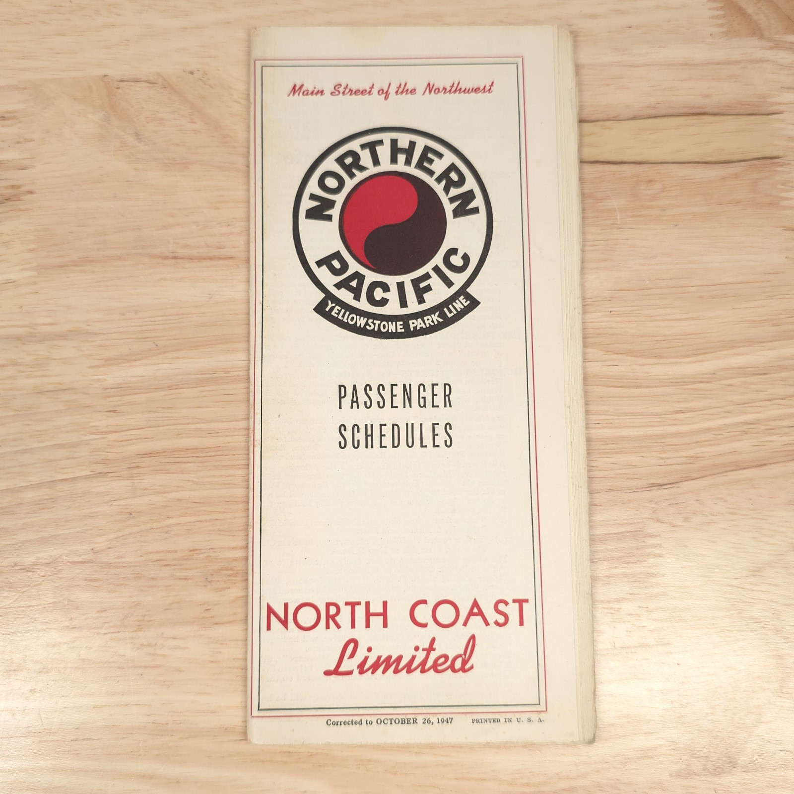 1947 Northern Pacific North Coast Limited Passenger Schedule Yellowstone Park