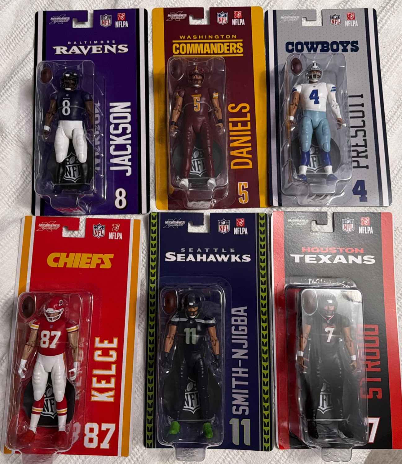 McFarlane Sportspicks NFL Lot Of 6 Lamar, Kelce, Daniels, Dak, Stroud, Njigba McFarlane Sportspicks NFL Lot Of 6 Lamar, Kelce, Daniels, Dak, Stroud, Njigba