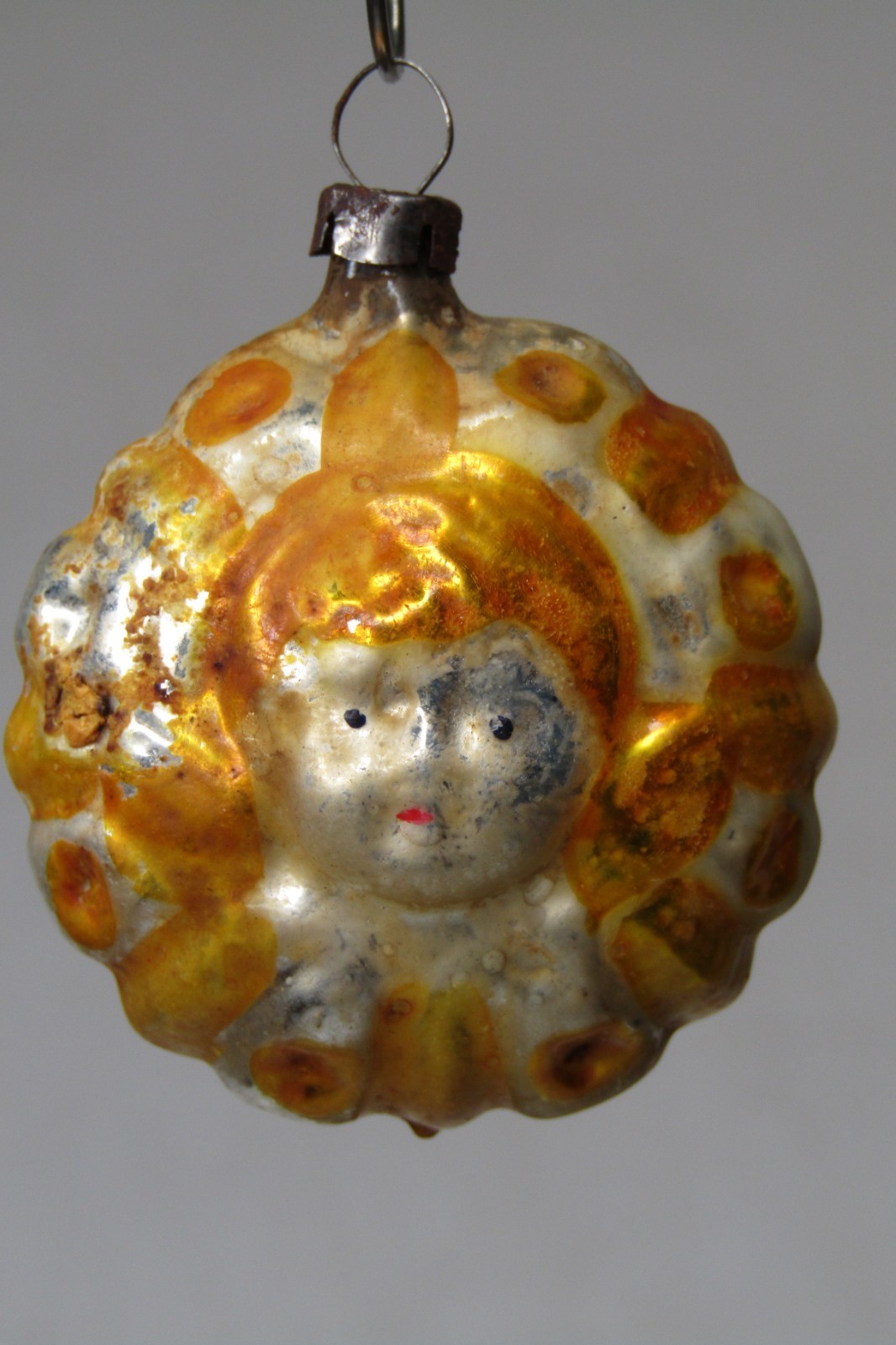 Vintage Glass Embossed Double ANGEL FACE Bumpy Ball Christmas Ornament Germany