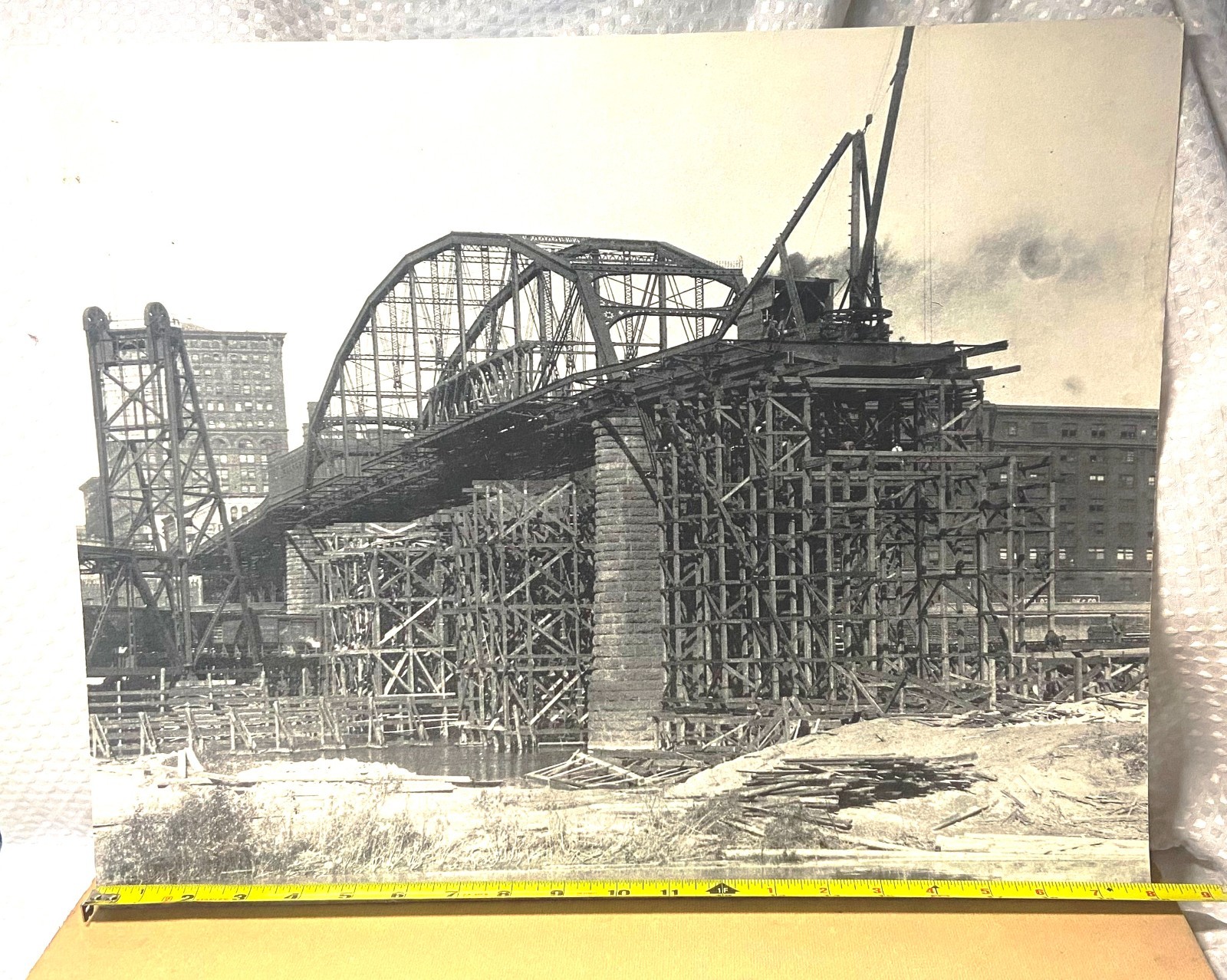 VINTAGE RARE 1916 PHOTO VIADUCT SUSPENSION BRIDGE CONSTRUCTION LOCATION UNKNOWN