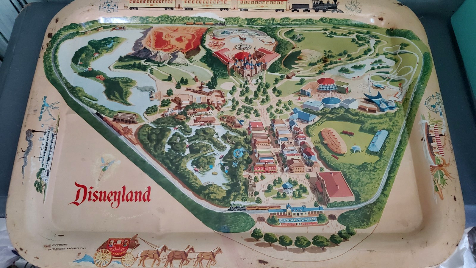 VTG Disneyland Map  Preopening layout Tin-Litho TV/Lap tray Circa 1955 USA  Rare