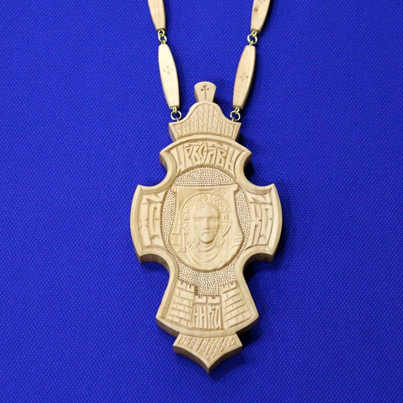 Hand Carved Orthodox Panagia Holy Face Jesus Pear Wood Pectoral Icon