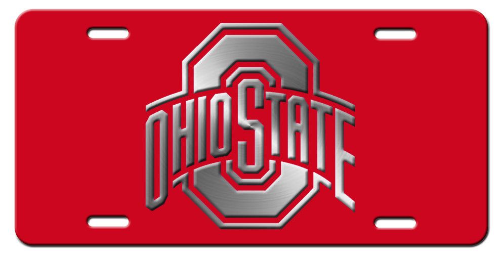 Ohio State Red and Silver Aluminum Metal Vanity License Plate Tag New Ohio State Red and Silver Aluminum Metal Vanity License Plate Tag New