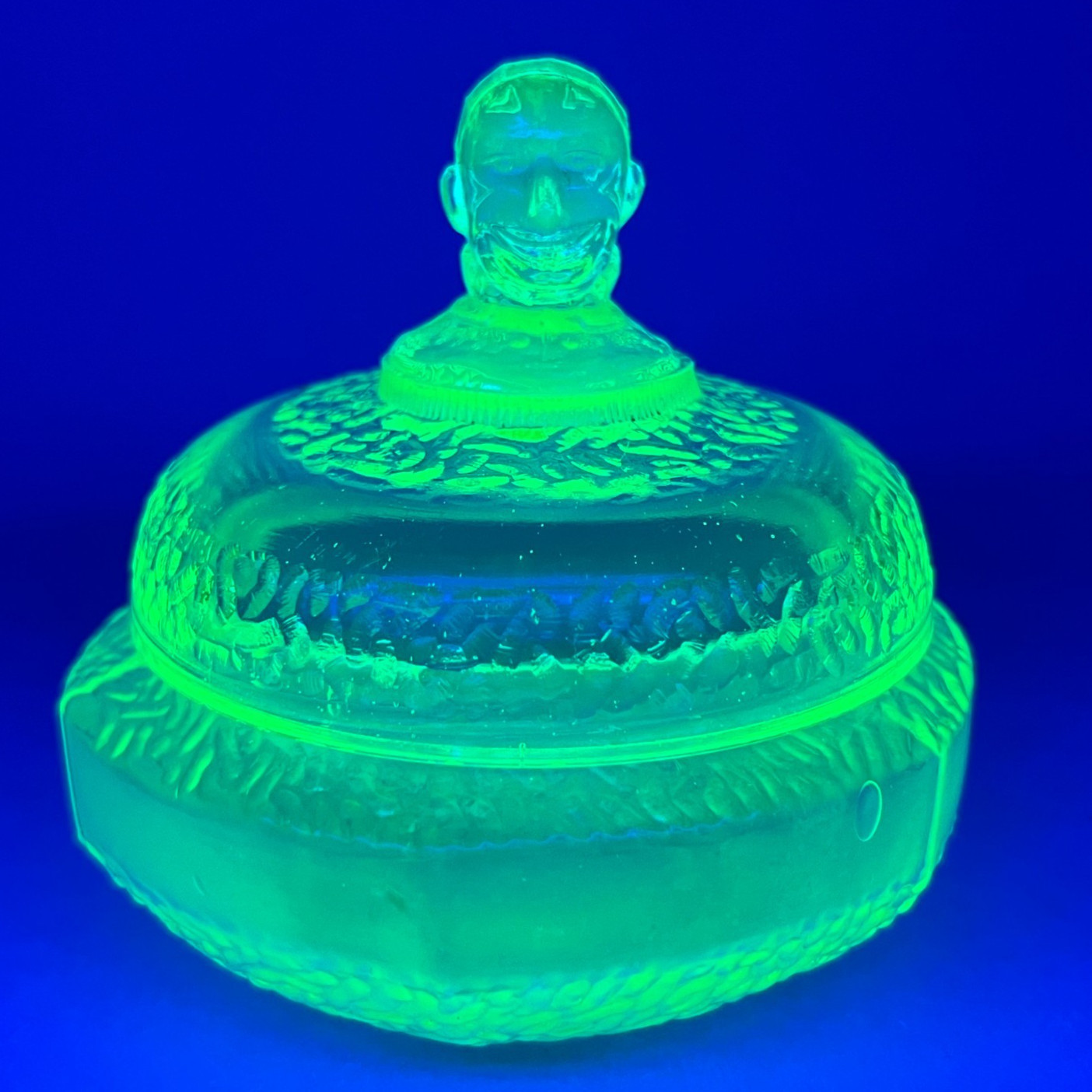 Vintage Uranium Glass Clown Court Jester Candy Dish Powder Bowl Trinket 4.5\