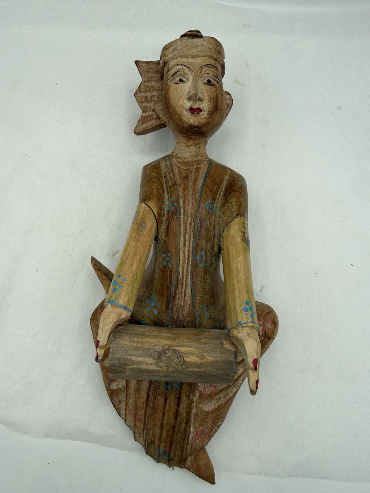 Vtg Balinese Wood Hand Carved Hand Painted Musician Idonesia Wall Decor 10” Vtg Balinese Wood Hand Carved Hand Painted Musician Idonesia Wall Decor 10”