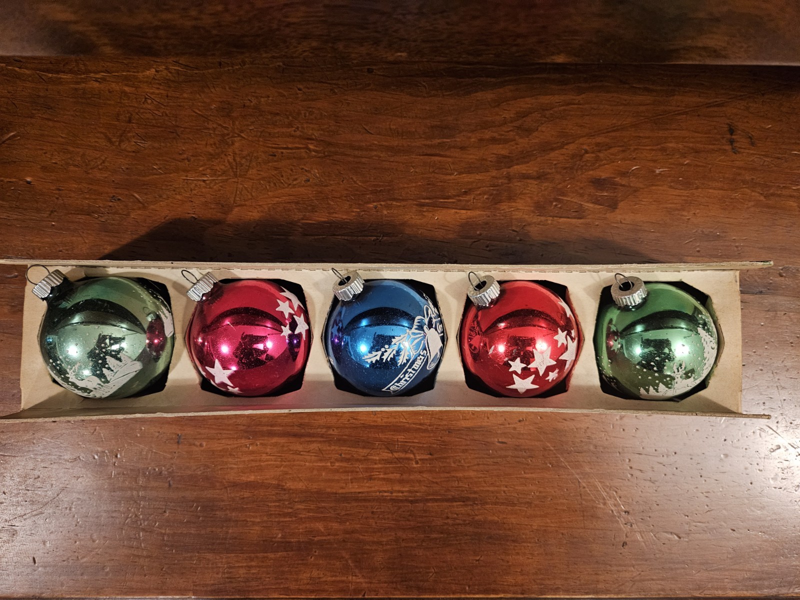 Vintage Shiny Brite Glass Christmas Ornaments 5pc Multicolor Set