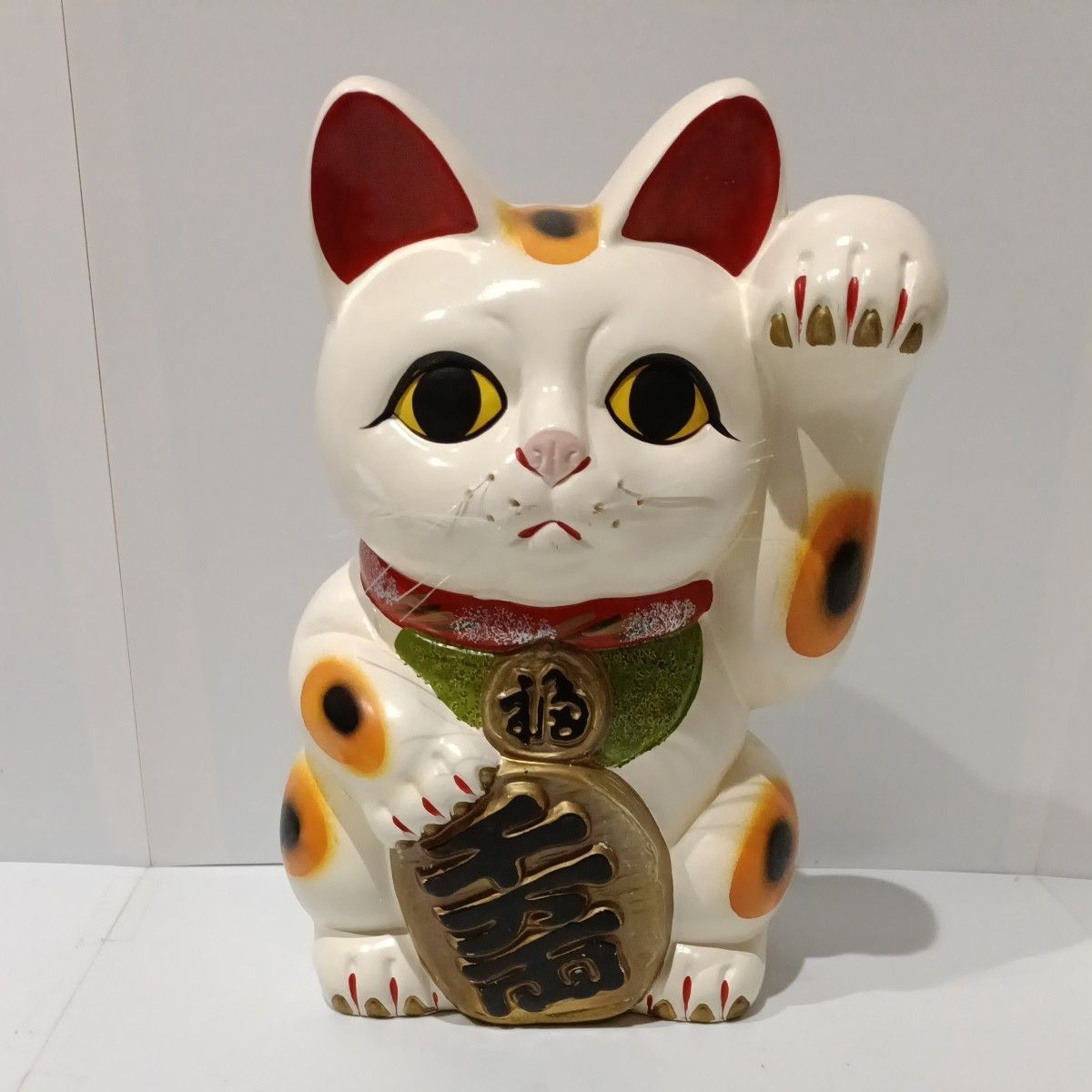 Vintage Japanese Maneki Neko Lucky Cat Left Paw Raised Money Bank 10.2\