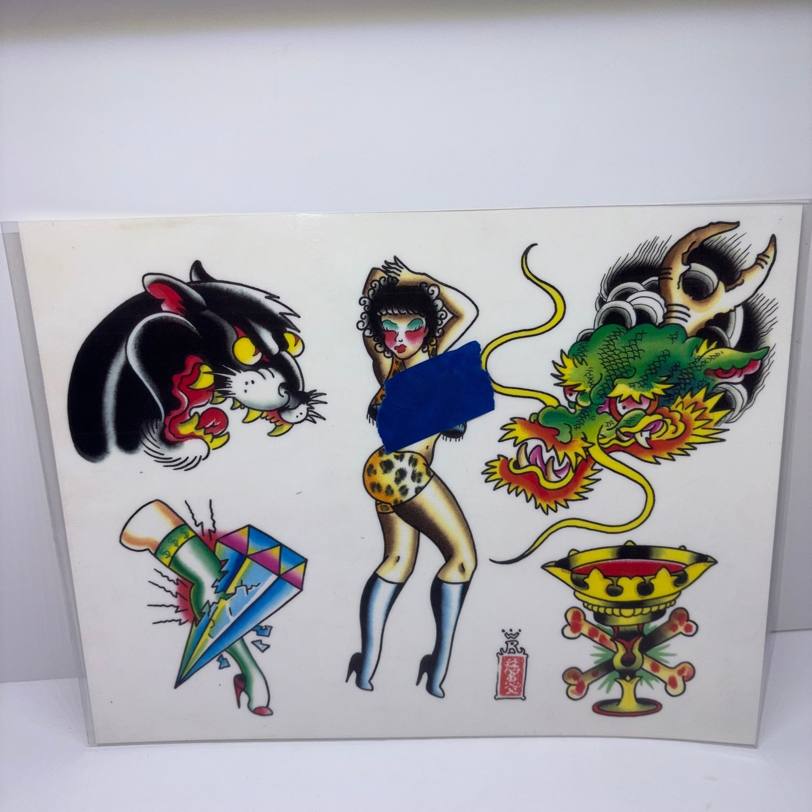 1999 Vintage Jeff Rassier Tattoo Flash Sheet Art Print Multi-Color 1999 Vintage Jeff Rassier Tattoo Flash Sheet Art Print Multi-Color