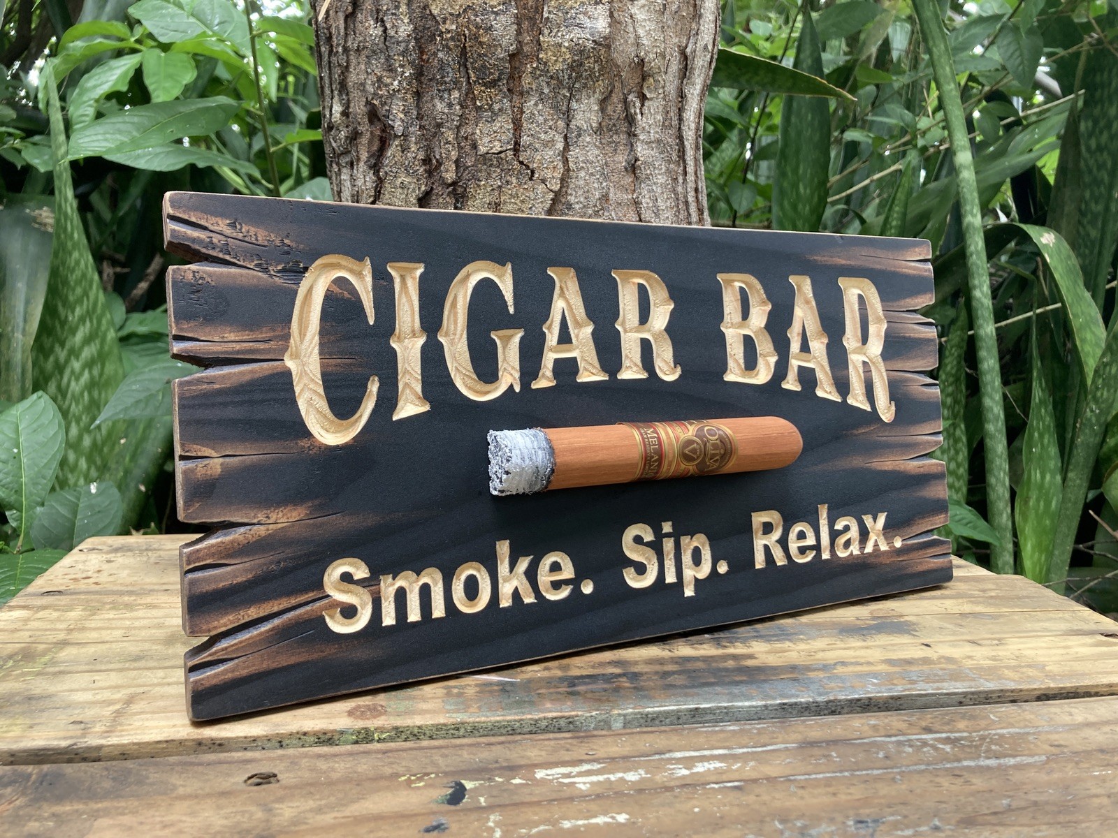 Cigar Lounge Whiskey Bar Bourbon Wood Sign Carved Rustic Tavern Antique Look Cigar Lounge Whiskey Bar Bourbon Wood Sign Carved Rustic Tavern Antique Look