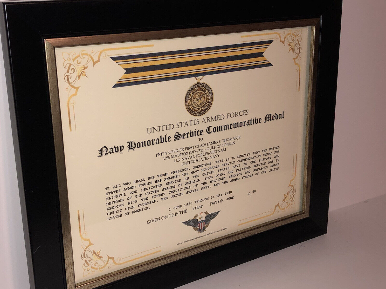 U.S. NAVY HONORABLE SERVICE COMMEMORATIVE MEDAL CERTIFICATE ~ Type 1