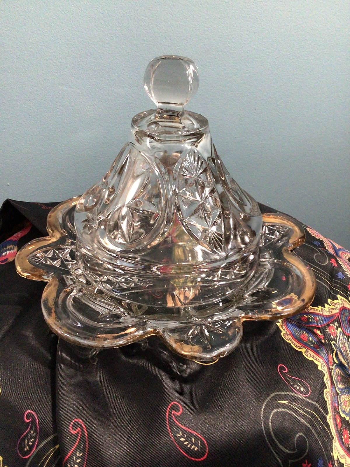 Antique Circa 1906-1915 EAPG Domed Butter/Cheese Dish Tobin with Gold Gilding Antique Circa 1906-1915 EAPG Domed Butter/Cheese Dish Tobin with Gold Gilding