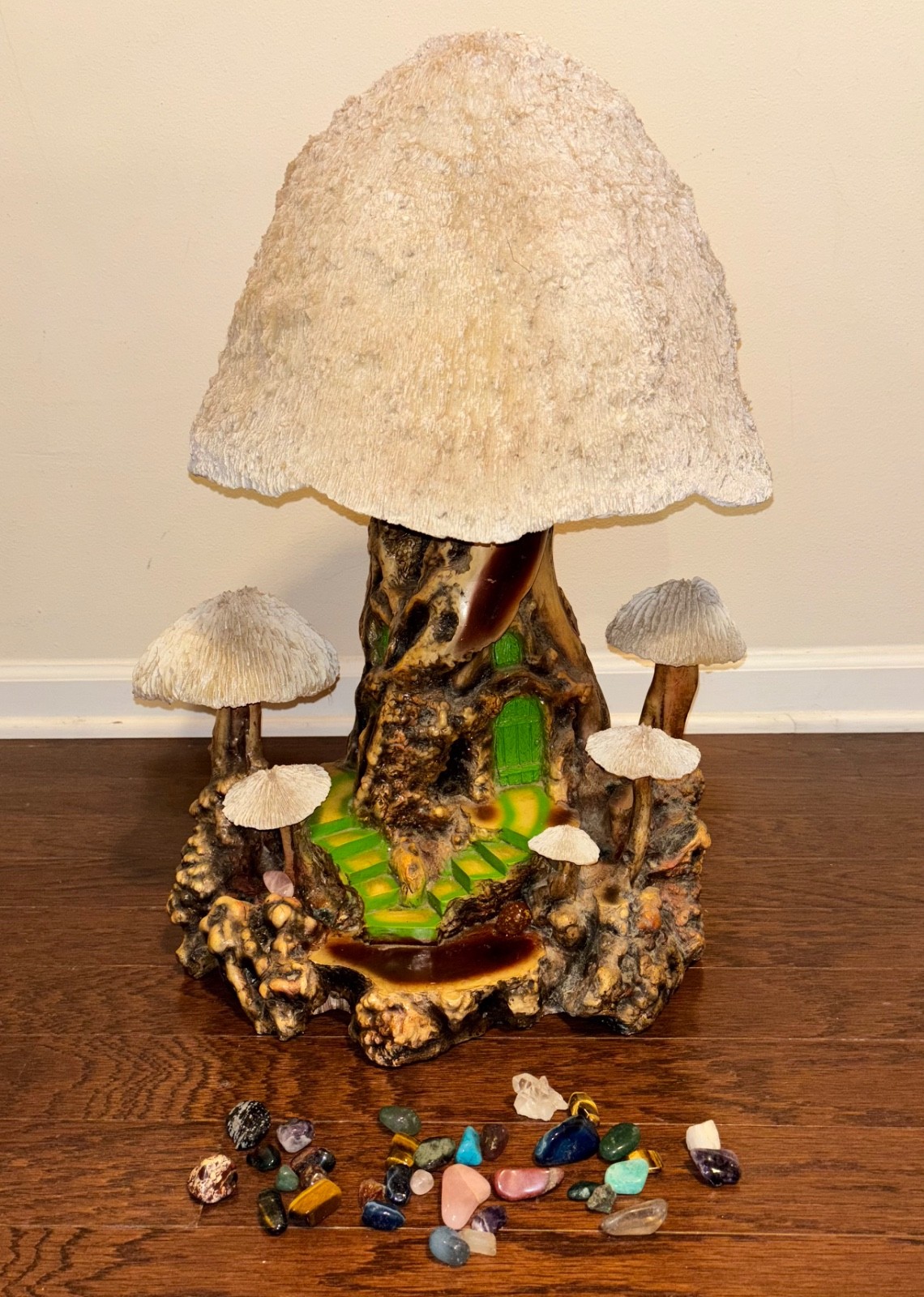 Vtg Large MUSHROOM LAMP Light 23\' High CORAL Mushrooms BOHO Hippie