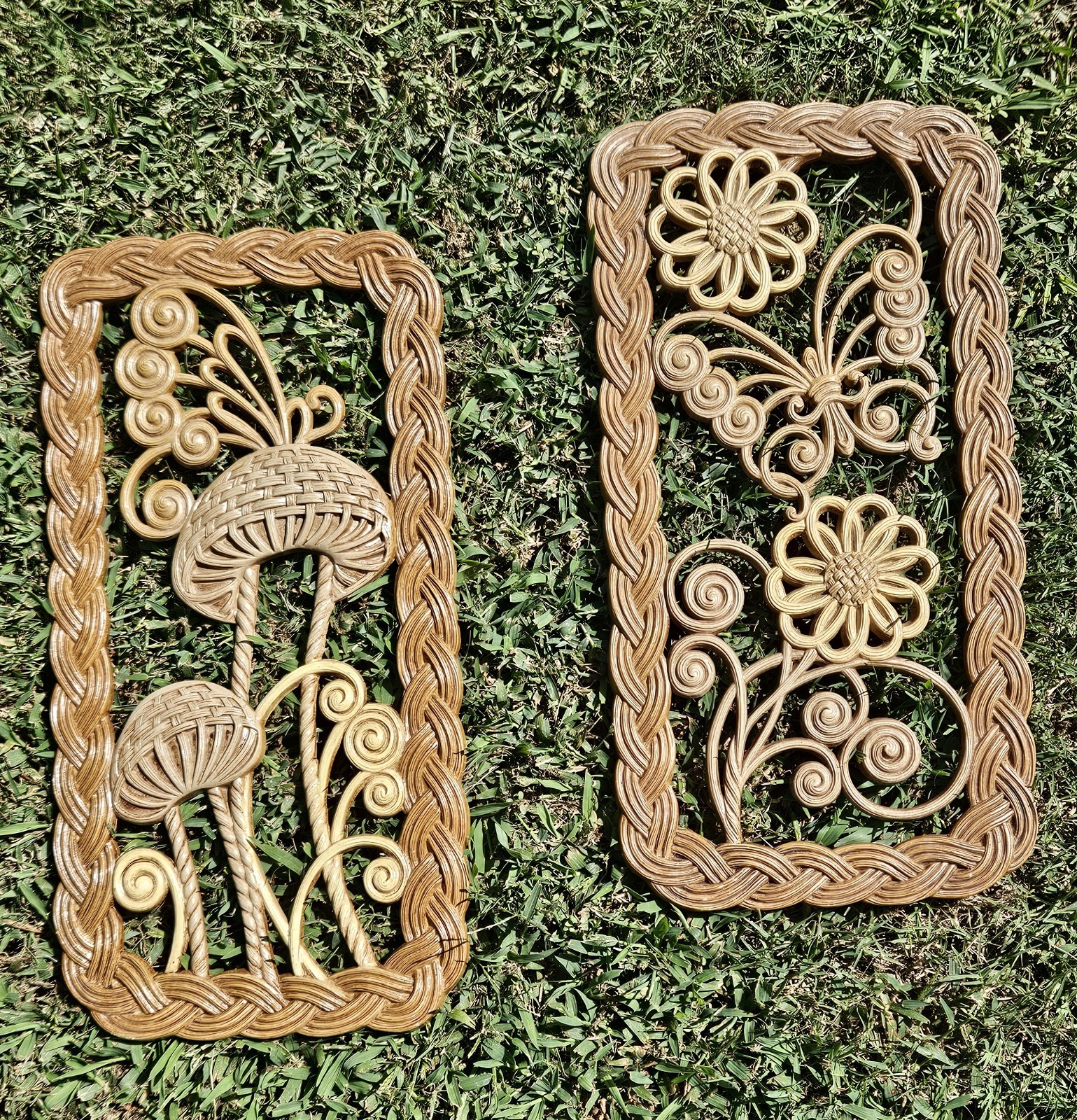 Vintage MCM Retro Burwood Mushroom and Butterfly Wall Art Plastic Rattan Set Vintage MCM Retro Burwood Mushroom and Butterfly Wall Art Plastic Rattan Set