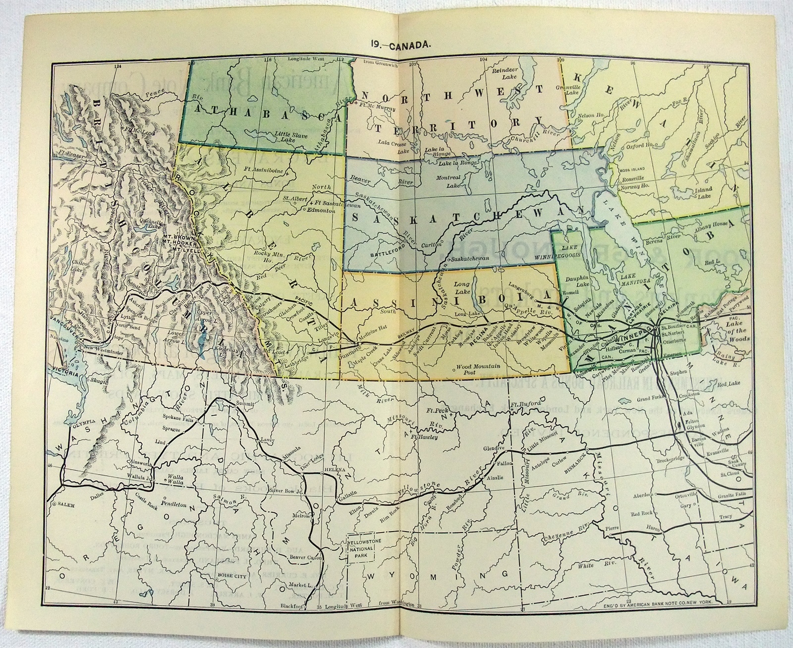 Western Canada - Original 1889 Railroad Map. Antique Western Canada - Original 1889 Railroad Map. Antique