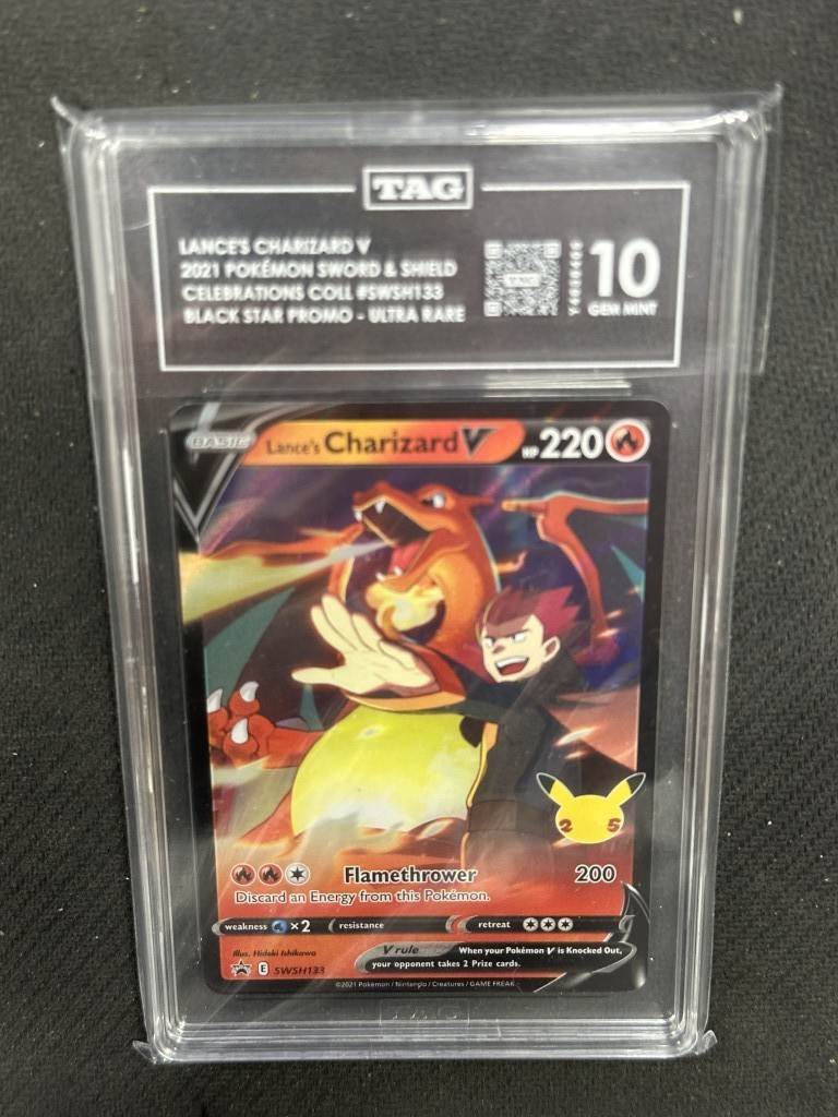 Lance's Charizard V Pokemon Celebration Black Star Promo TAG 10 PSA #SWSH133 Lance's Charizard V Pokemon Celebration Black Star Promo TAG 10 PSA #SWSH133