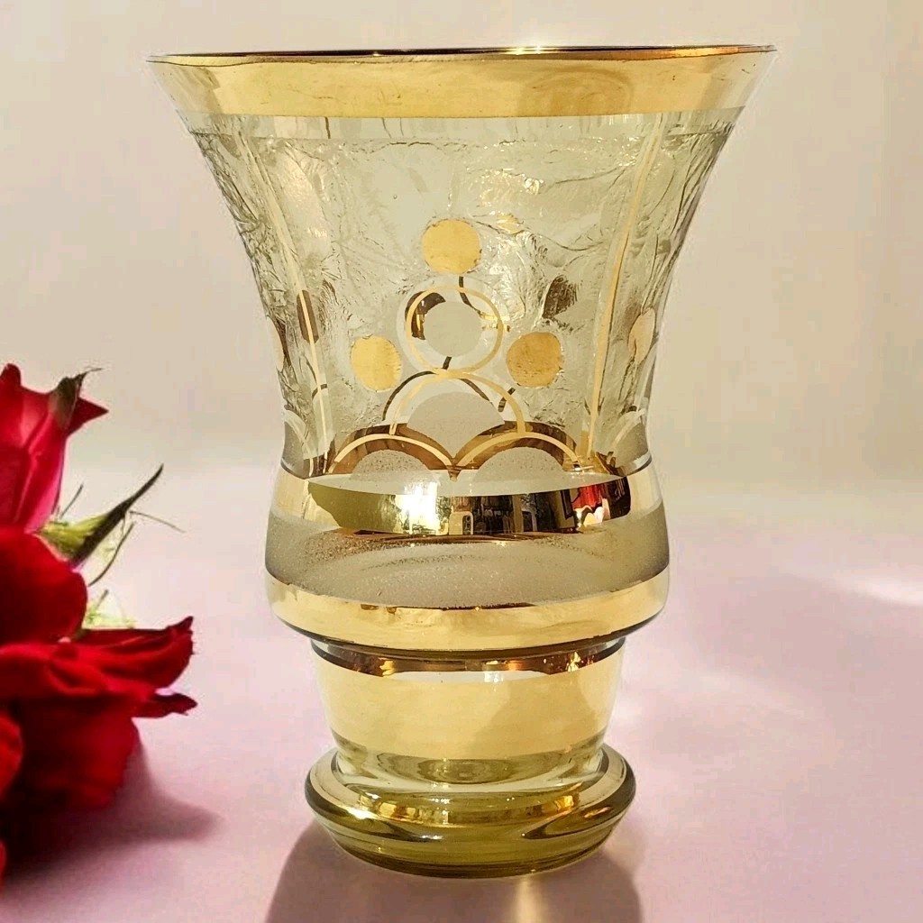 Antique Handpainted Made in Belgium BOOM Gold and Amber Glass Vase Art Deco Rare Antique Handpainted Made in Belgium BOOM Gold and Amber Glass Vase Art Deco Rare