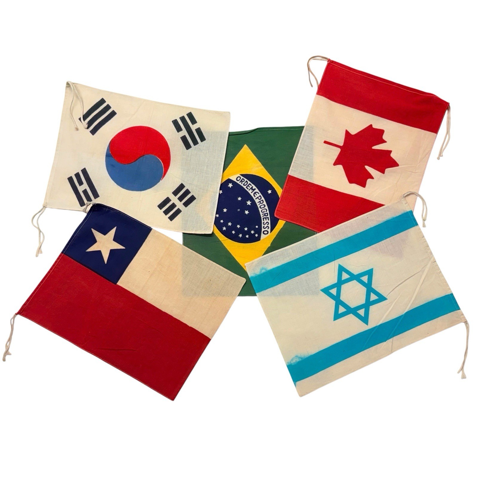 Vintage Cotton Country Flags South Korea, Canada, Israel, Brazil, Chile Vintage Cotton Country Flags South Korea, Canada, Israel, Brazil, Chile