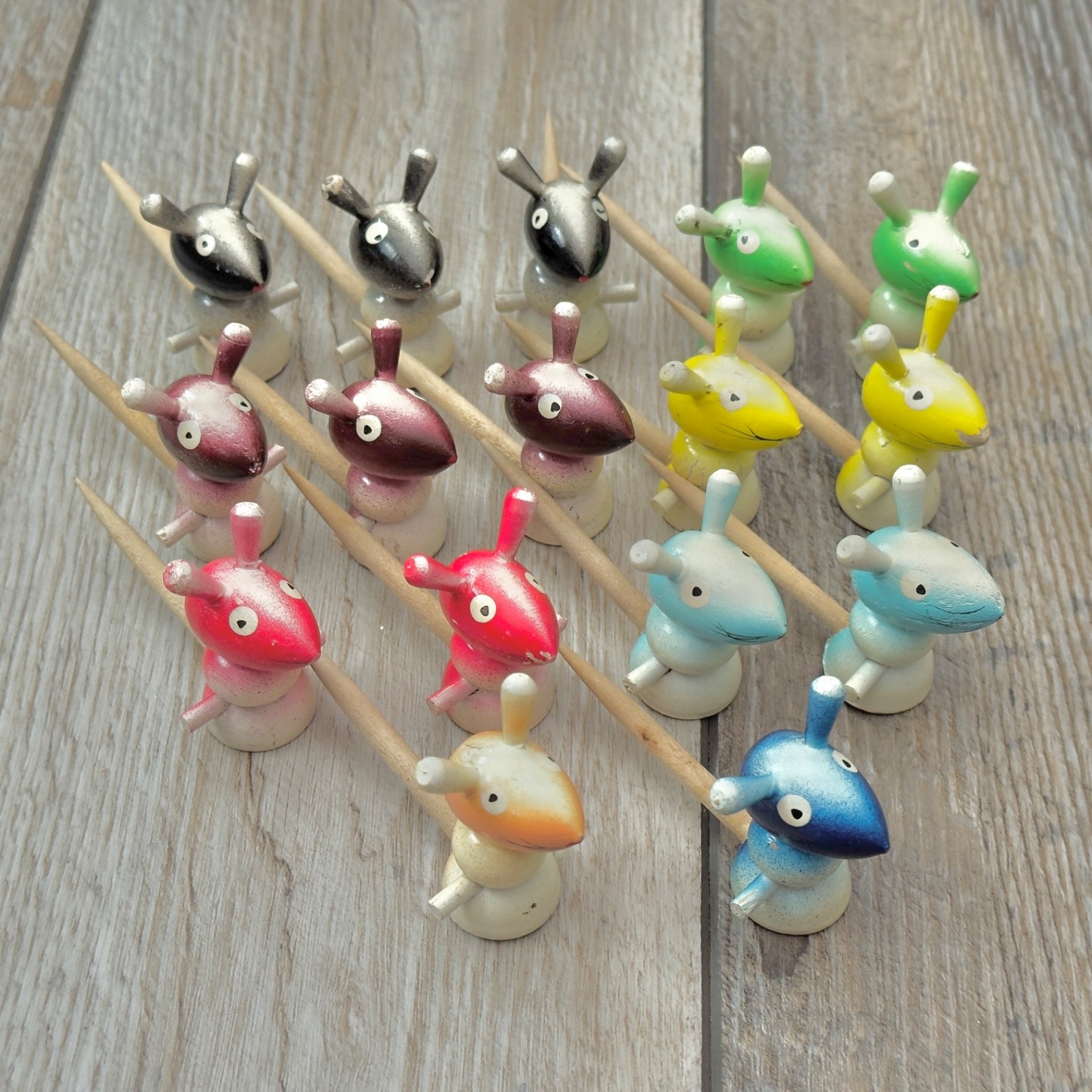 Vintage Wooden Cheese Mice Hors D\'oeuvres Appetizer Picks Set of 16 Japan MCM