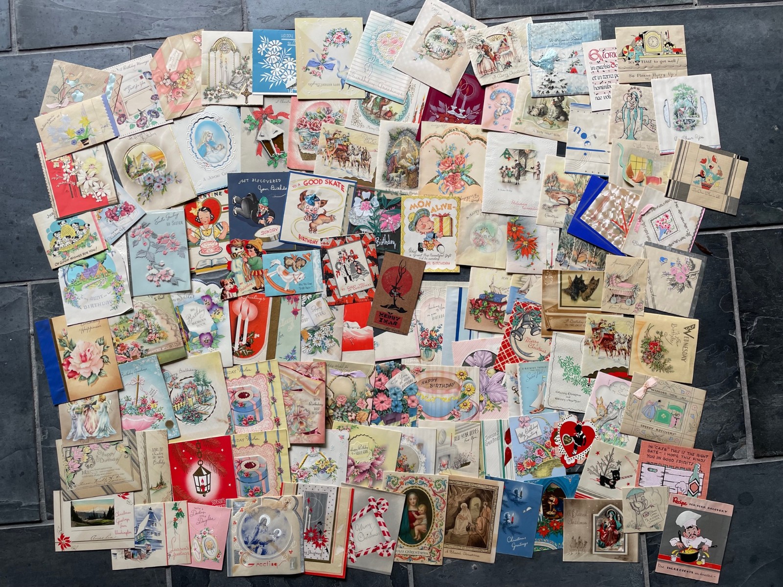 Big Lot 1930s 40s Greeting Cards Used All Occasions Crafts Scrapbook Bday Xmas
