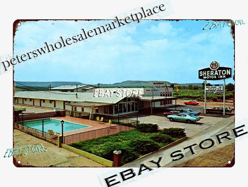 1970s Sheraton Style Motor Inn Roadside Tin Sign wall decorative