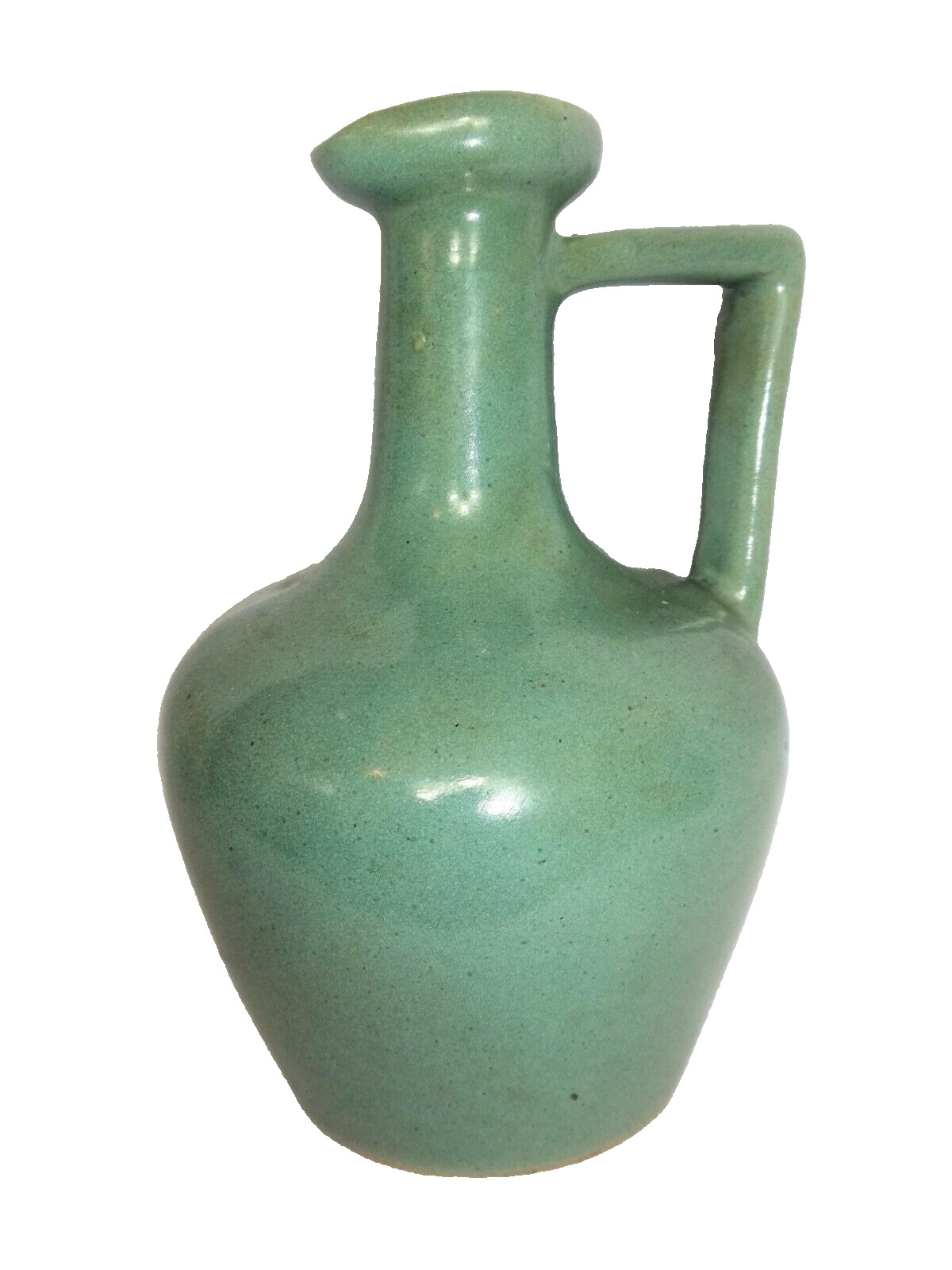 UNIQUE-Antique Vintage Handmade Blue-Green Turquoise Glazed Pottery Pitcher Ewer