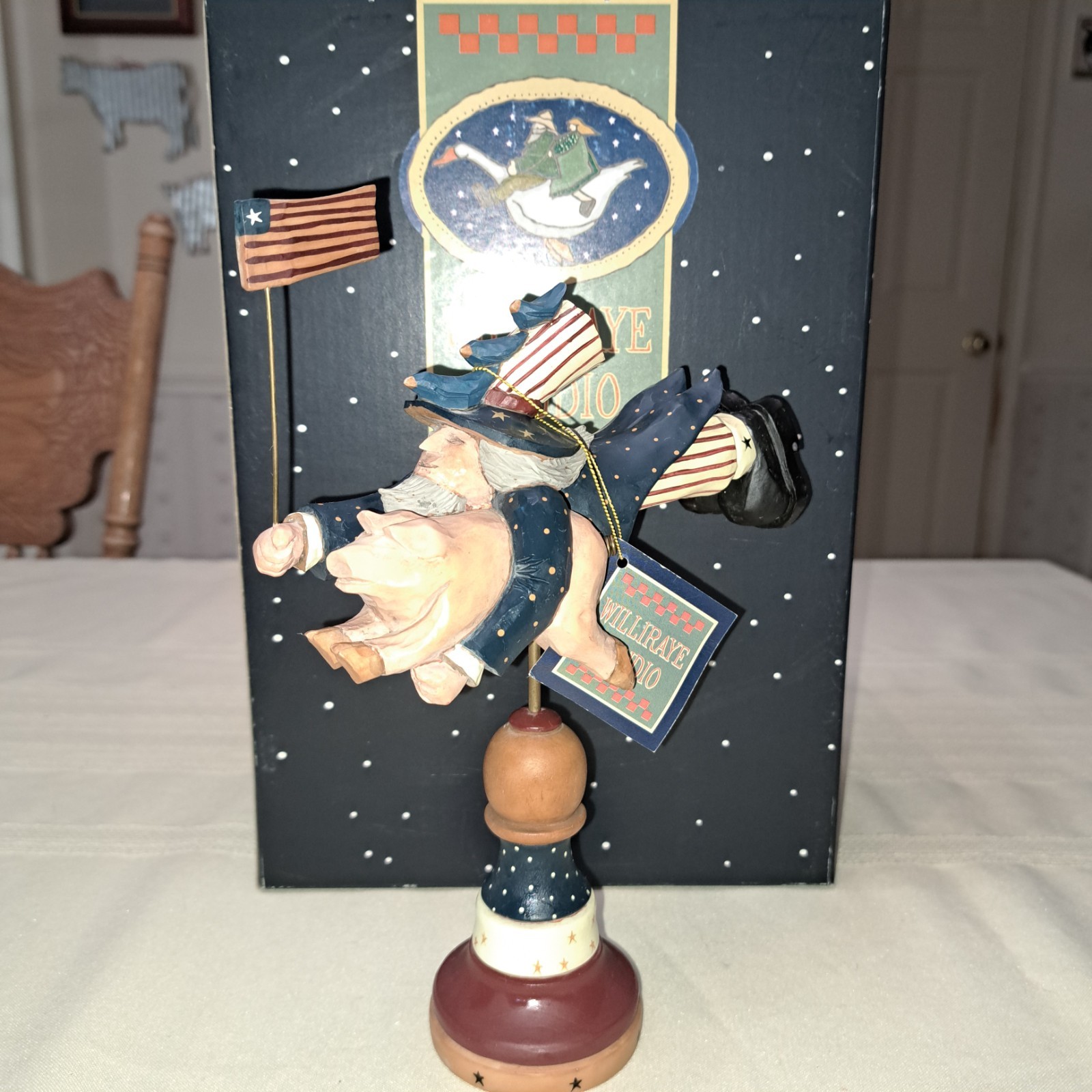 Williraye Studio WW 1307 Uncle Sam with Pig & American Flag in Box, 1998 Williraye Studio WW 1307 Uncle Sam with Pig & American Flag in Box, 1998