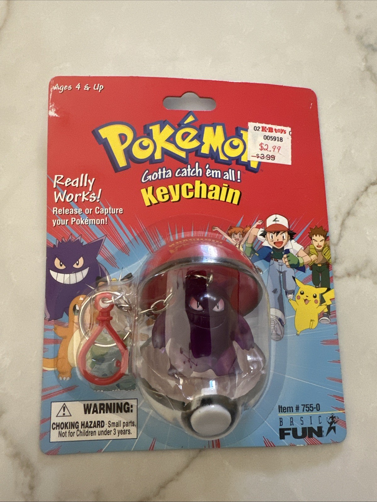 Basic Fun Pokémon Gengar Clip-On Keychain Plastic Animation Original 755-0
