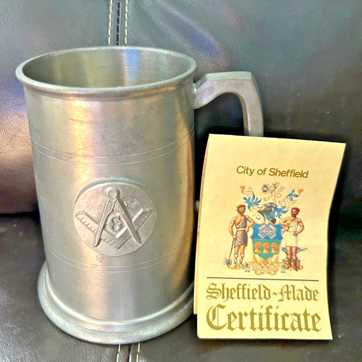 SHEFFIELD ROSE ENGLISH PEWTER TANKARD MUG Freemason Masonic Emblem VINTAGE