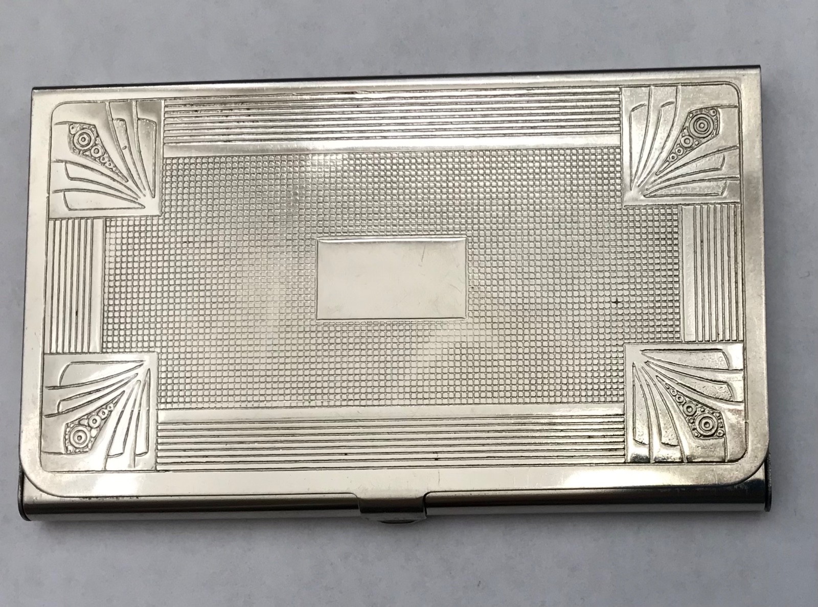 Antique Art Deco Hansaware Germany Silver Tone Pocket Card Cigarette Case Vtg.