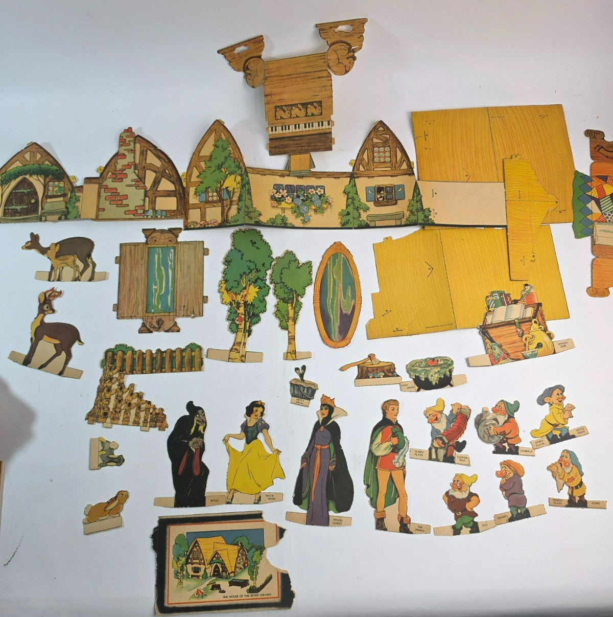 Vintage 1930s Disney House of the Seven Dwarfs Paper Playset Snow White Witch Vintage 1930s Disney House of the Seven Dwarfs Paper Playset Snow White Witch