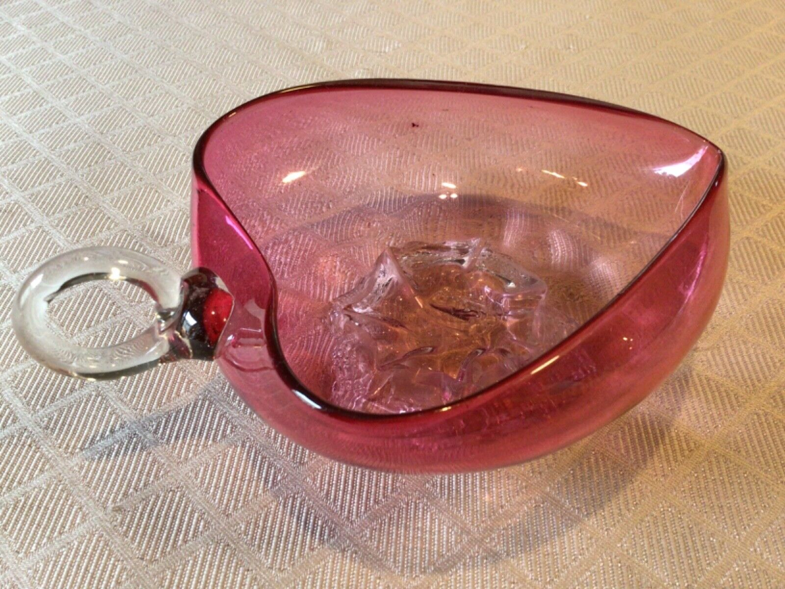 Vintage Cranberry Glass Nappy Footed Candy Dish Handblown in excellent condition