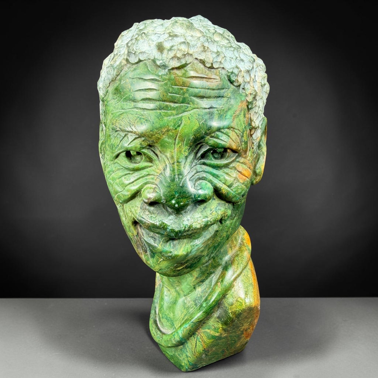 Vintage African Shona Verdite Stone Bust Hand Carved Green Sculpture 7inch VTG