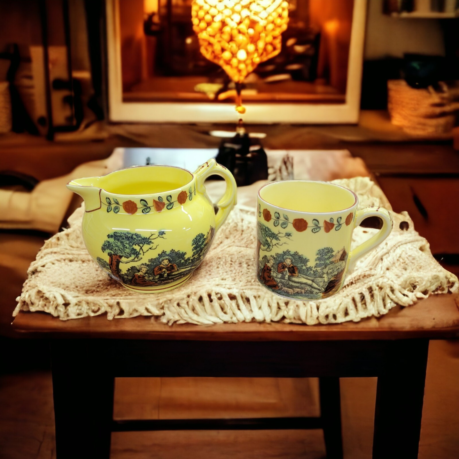 Vtg MOTTAHEDEH Yellow Cup & Pitcher Set Portugal Smithsonian Tea Coffee Gift Vtg MOTTAHEDEH Yellow Cup & Pitcher Set Portugal Smithsonian Tea Coffee Gift