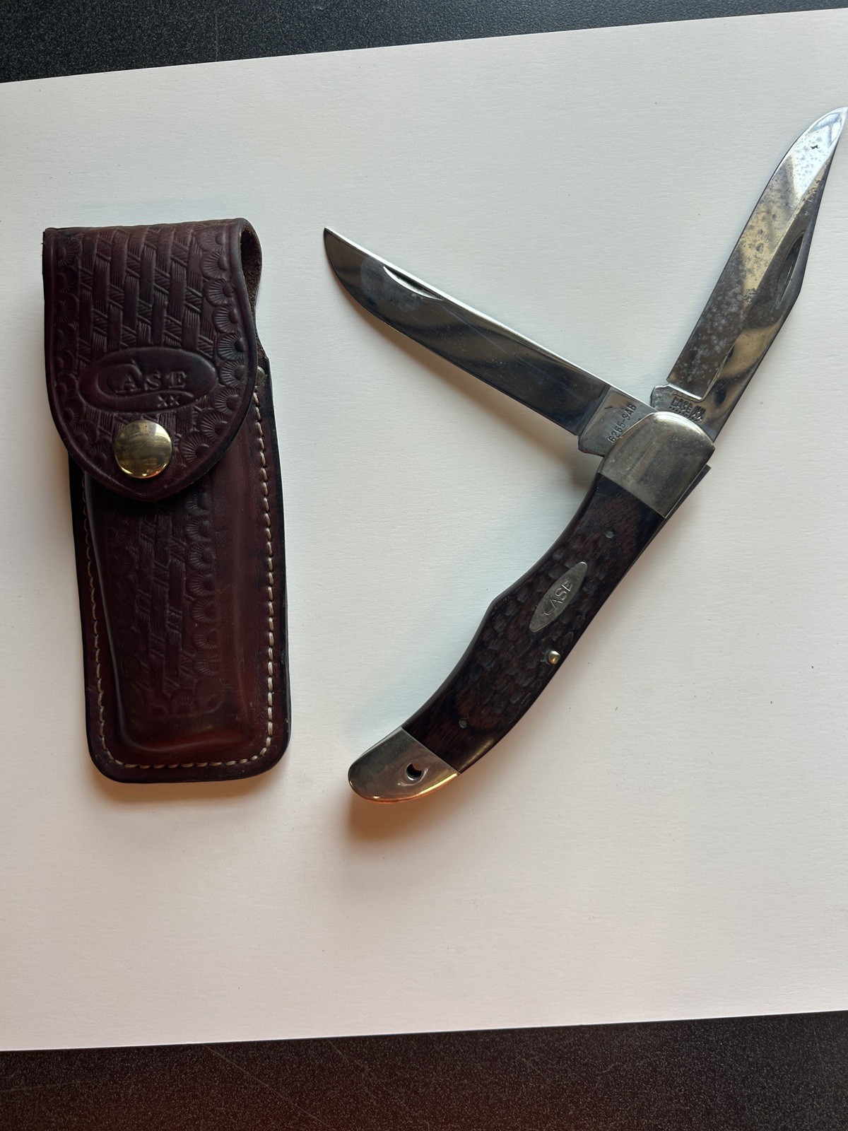 Vintage 1981 Case XX 6265-SAB Folding Hunter Knife - 9 Dot with original sheath 