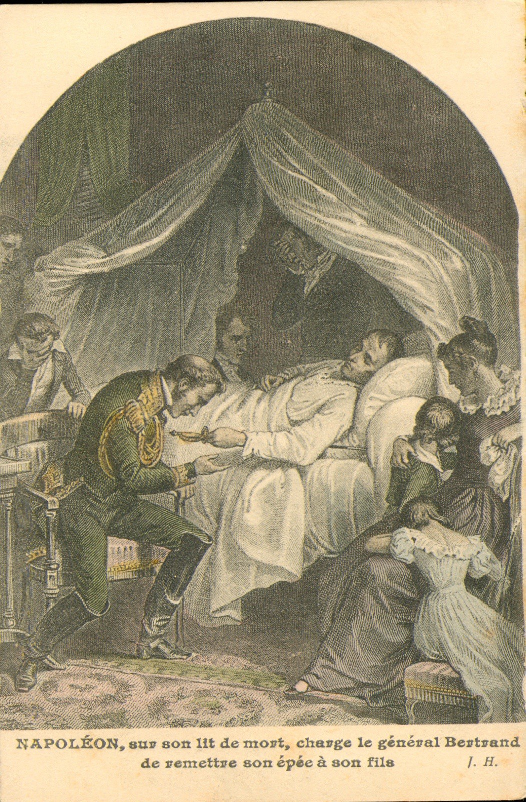 Napoleon DEATH BED on Saint Helena 1821 Postcard Antique from Litho by Steuben N