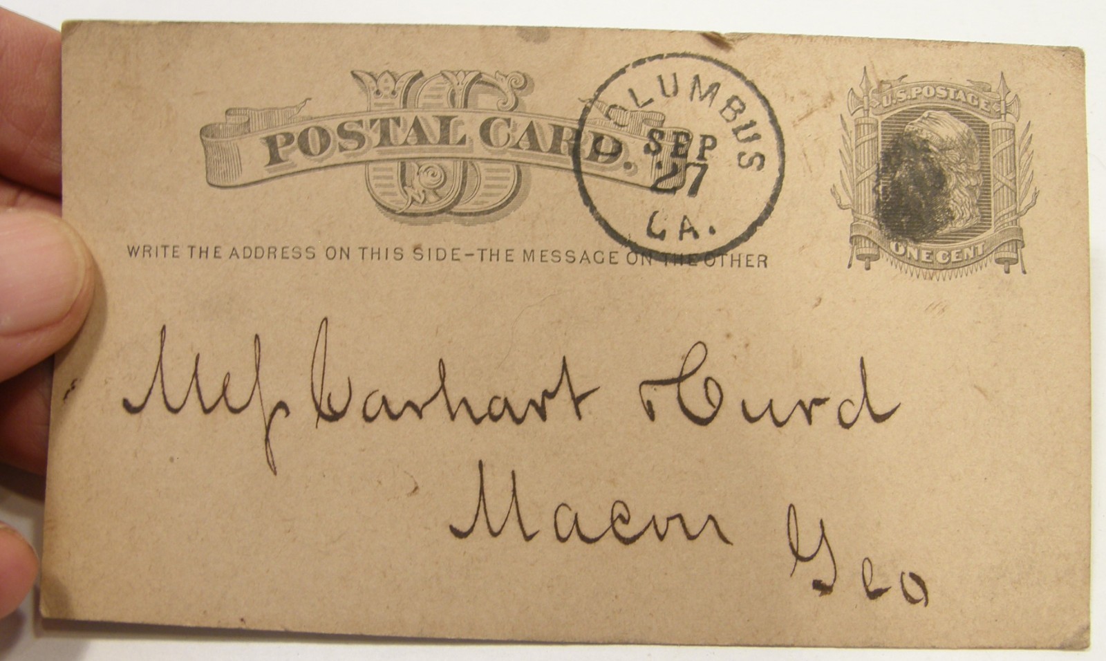 ANTIQUE 1877 US POSTAL CARD B F RUMNEY ALBANY GA DOUGHERTY COUNTY
